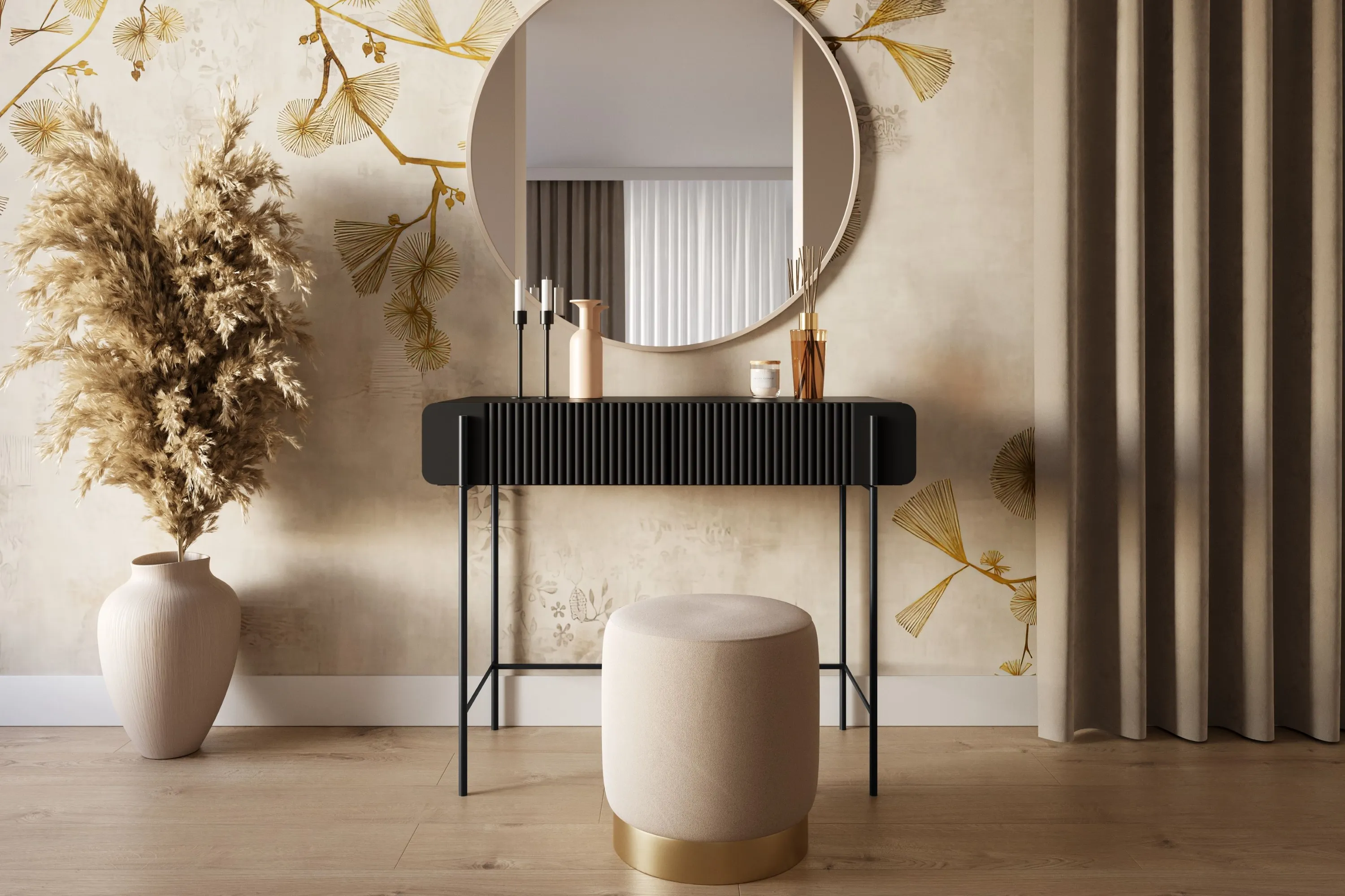 Toaletka z 2 szufladami MALMI ryflowany front 100cm - czarna - B_166957