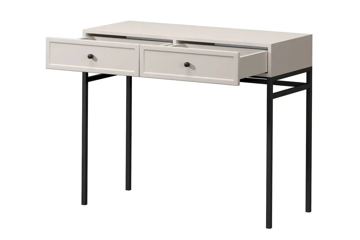 Toaletka z 2 szufladami LORINI 100 - cashmere gałka czarna stelaż czarny - B_166702