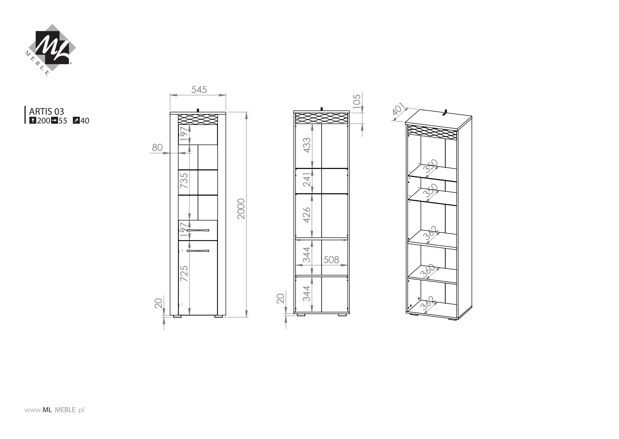 Witryna wysoka ARTIS 03, dąb artisan - 1ARTI03-001