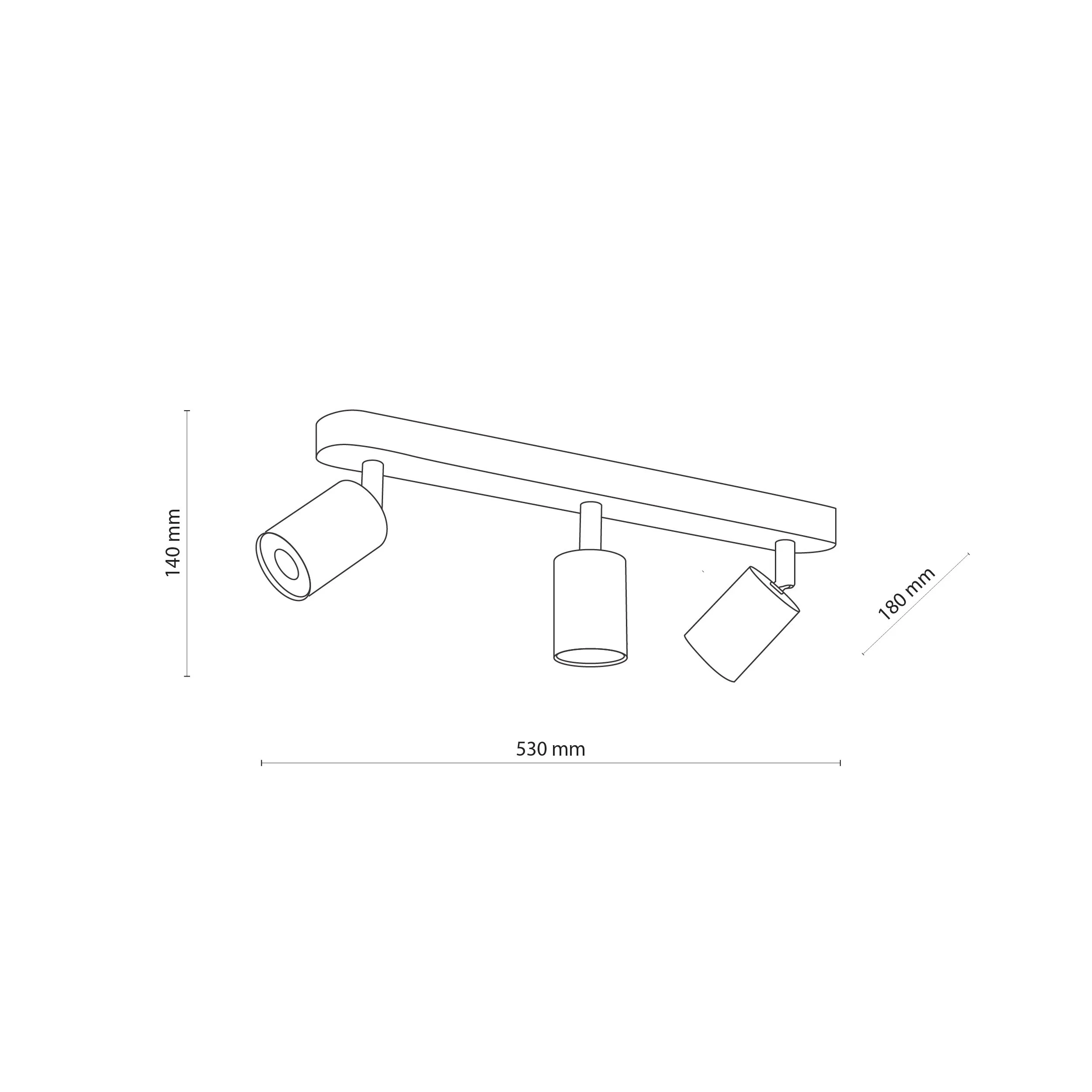 Lampa sufitowa TOP drewniana listwa z białymi regulowanymi reflektorami z chromowanymi elementami 53x18x14cm - TK_3296