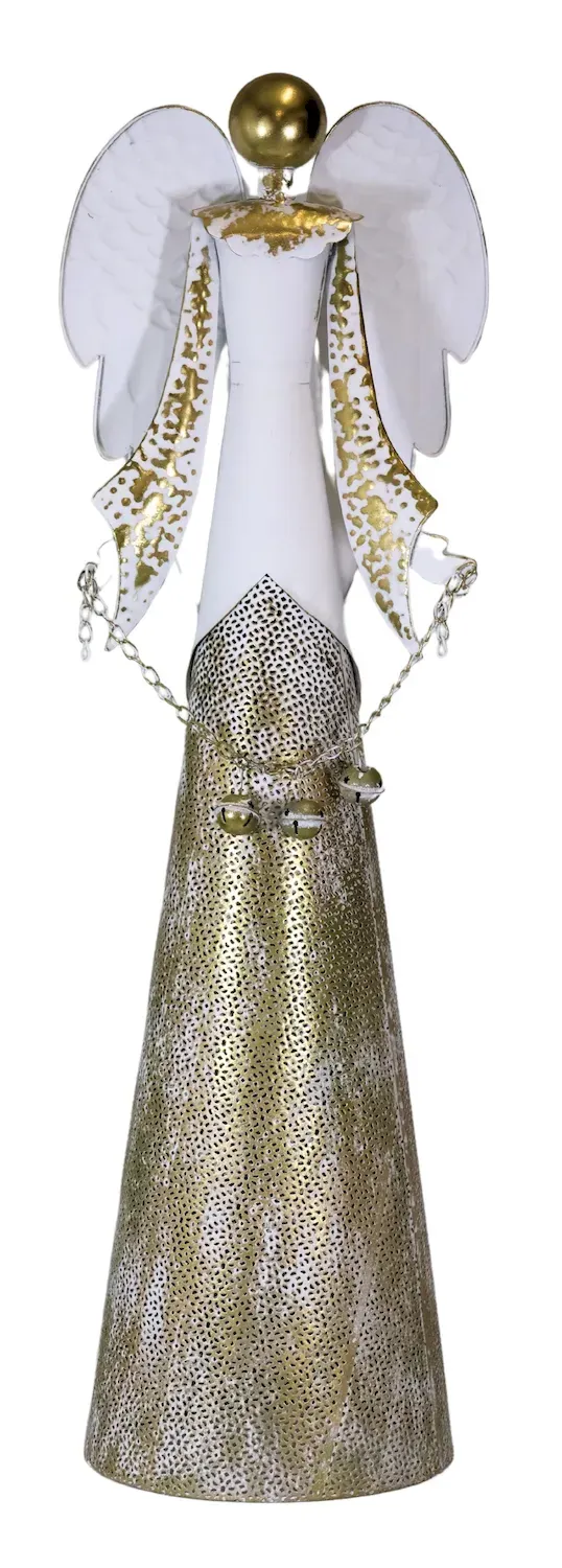 Metalowy ANIOŁ Z DZWONECZKAMI duży biało-złoty Metalowy ANIOŁ Z DZWONECZKAMI duży biało-złoty