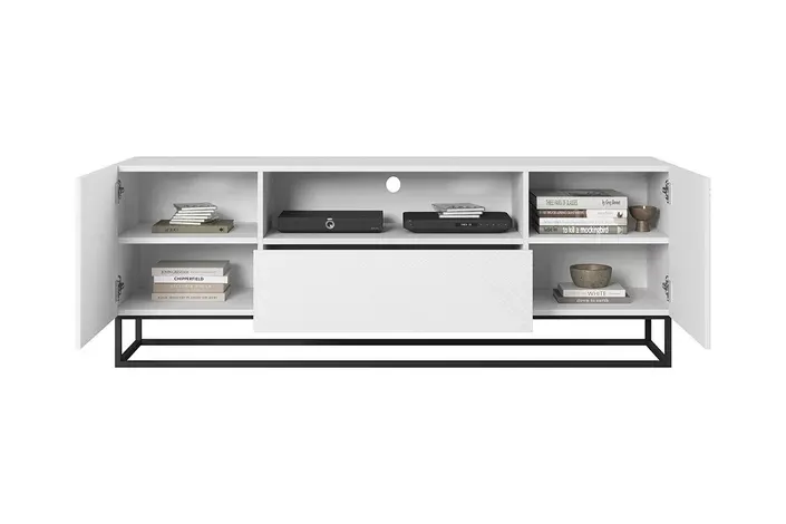 Szafka RTV ASHA 167 - biały mat - ryflowany front - czarny stelaż - B_52530