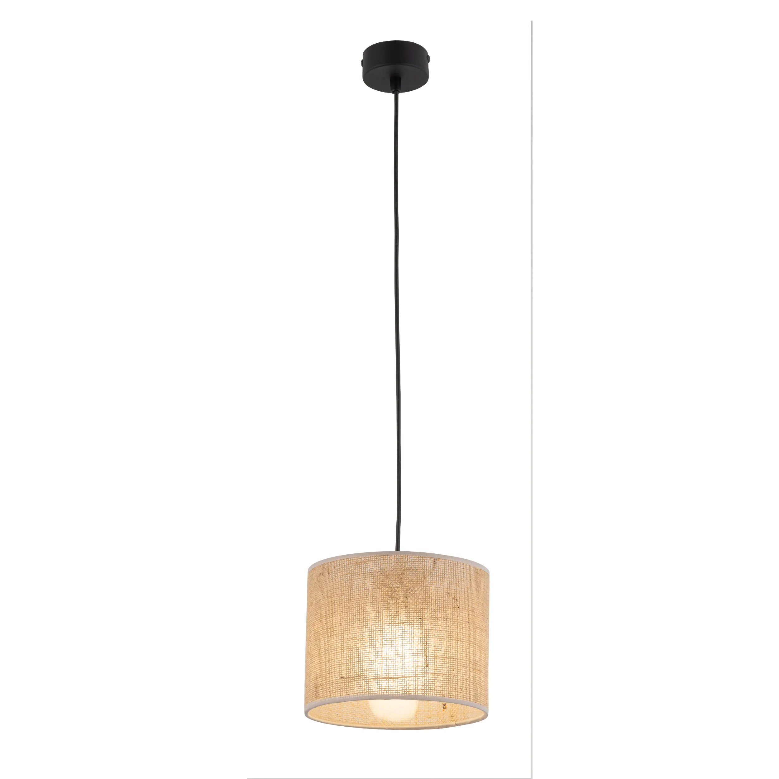 Lampa wisząca JUTA czarna z brązowym okrągłym kloszem z tkaniny 165x30cm - TK_6580