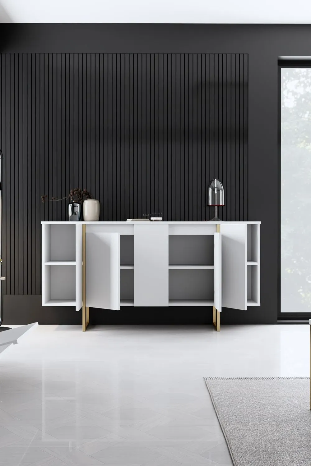 Komoda 4-drzwiowa LUXE 160 cm biała złoty stelaż — zdjęcie 8