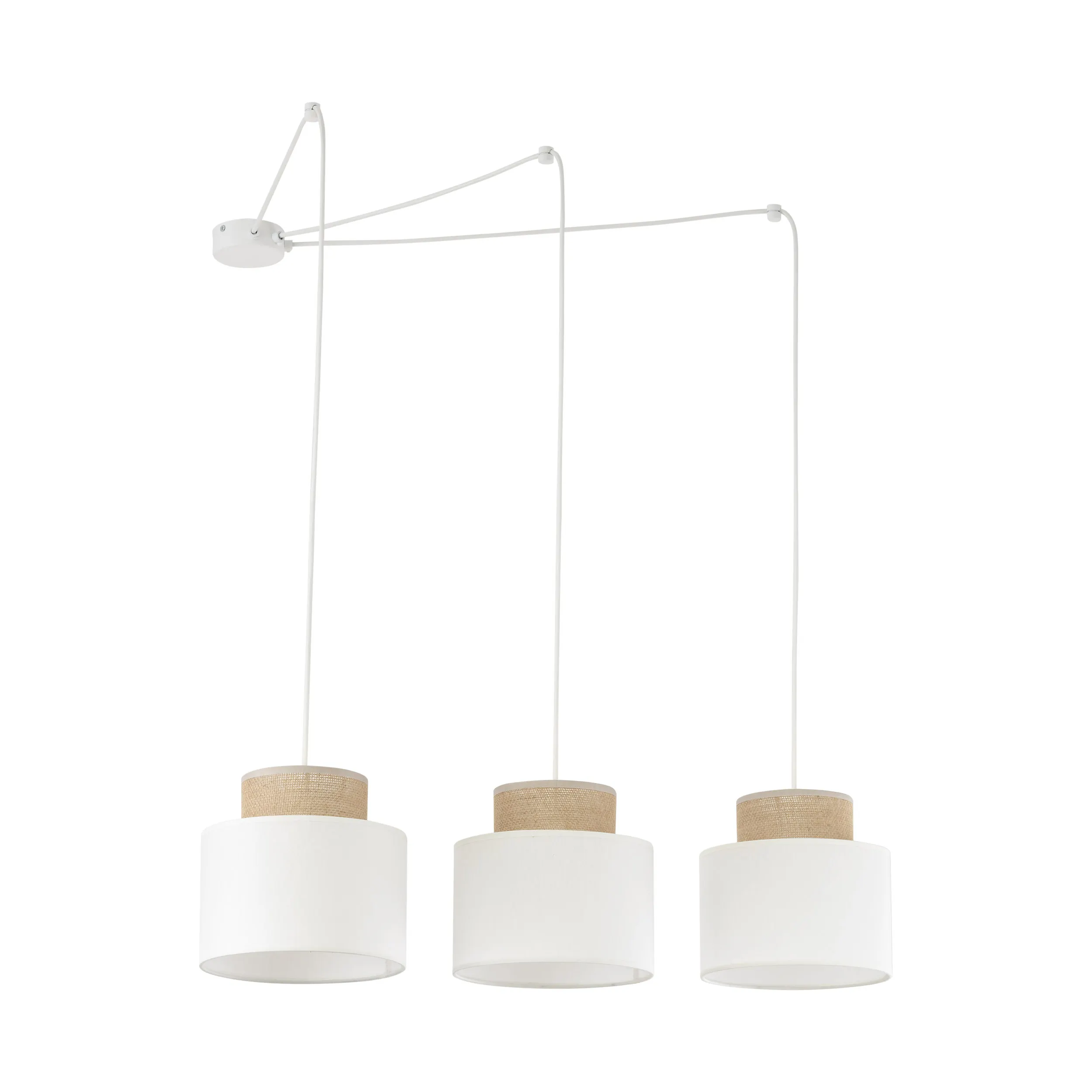 Lampa wisząca JUTA biała z elementami z brązowej tkaniny dodatkowo podczepiana 120x100x80cm