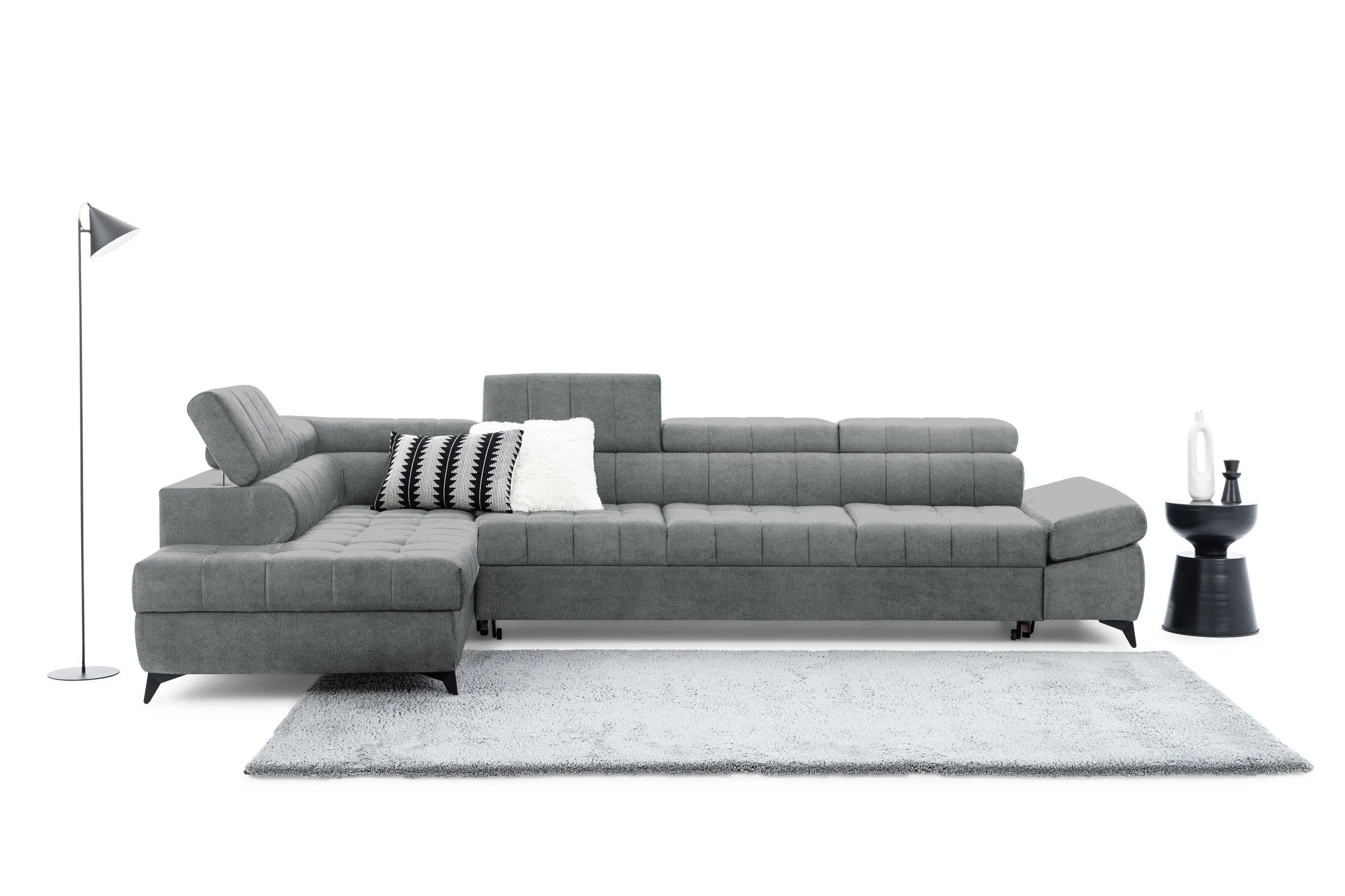 Narożnik lewostronny VALORIS MAXI regulowane zagłówki i podłokietniki tkanina Perfect harmony 85 szary - B_168603