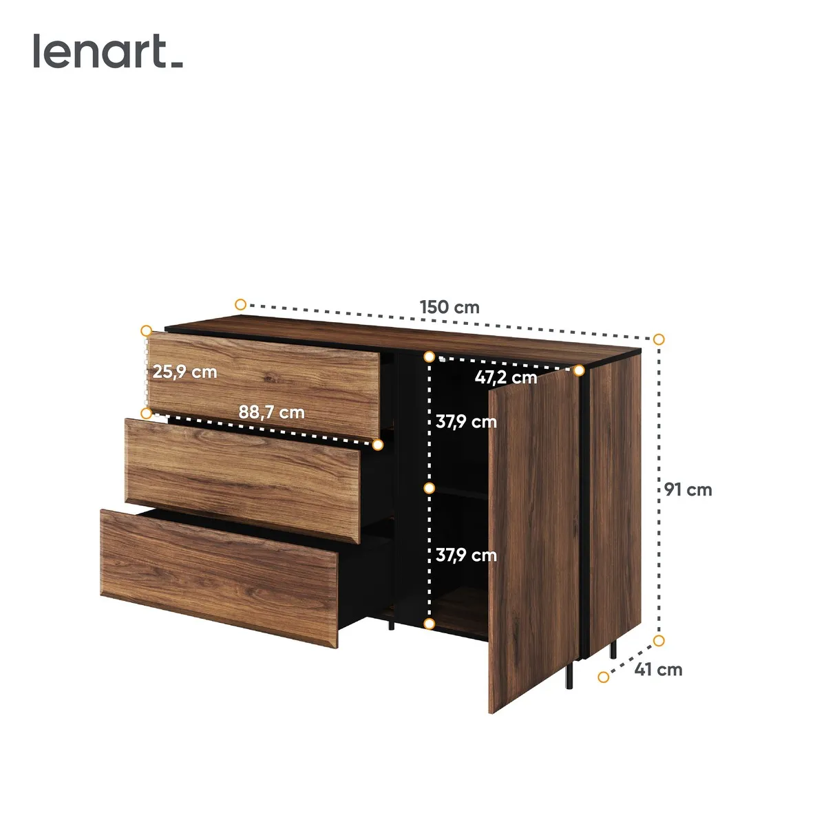 Komoda Borga 07 dąb catania, czarna 150x91x41__05 image