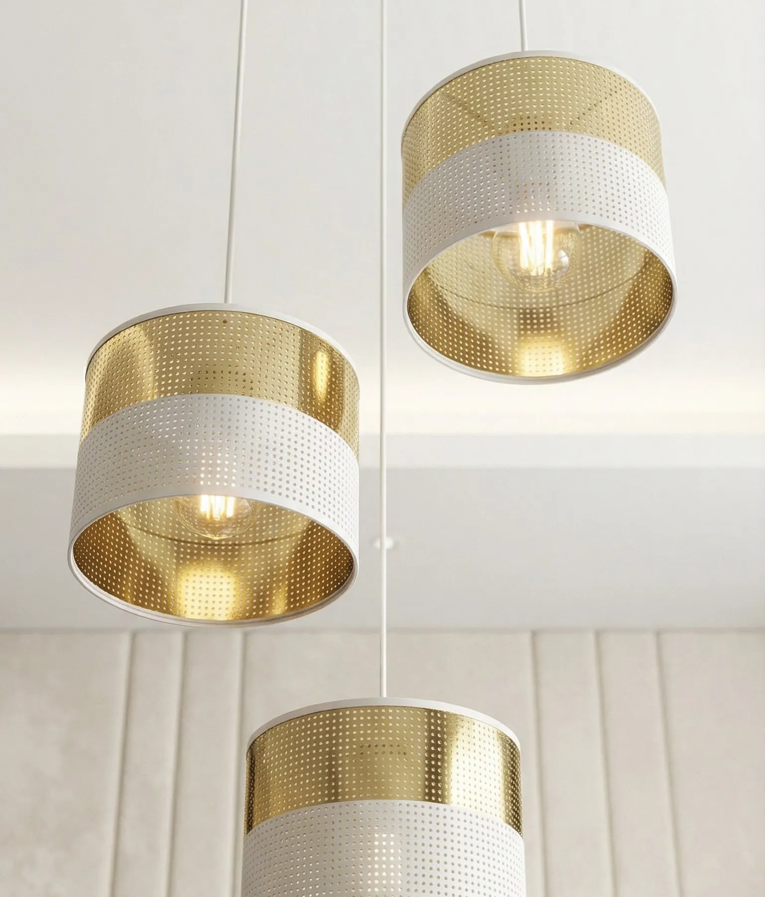 Lampa wisząca LUX 3 WH GOLD PREMIUM z abażurem biała złota - 1650/3PREM