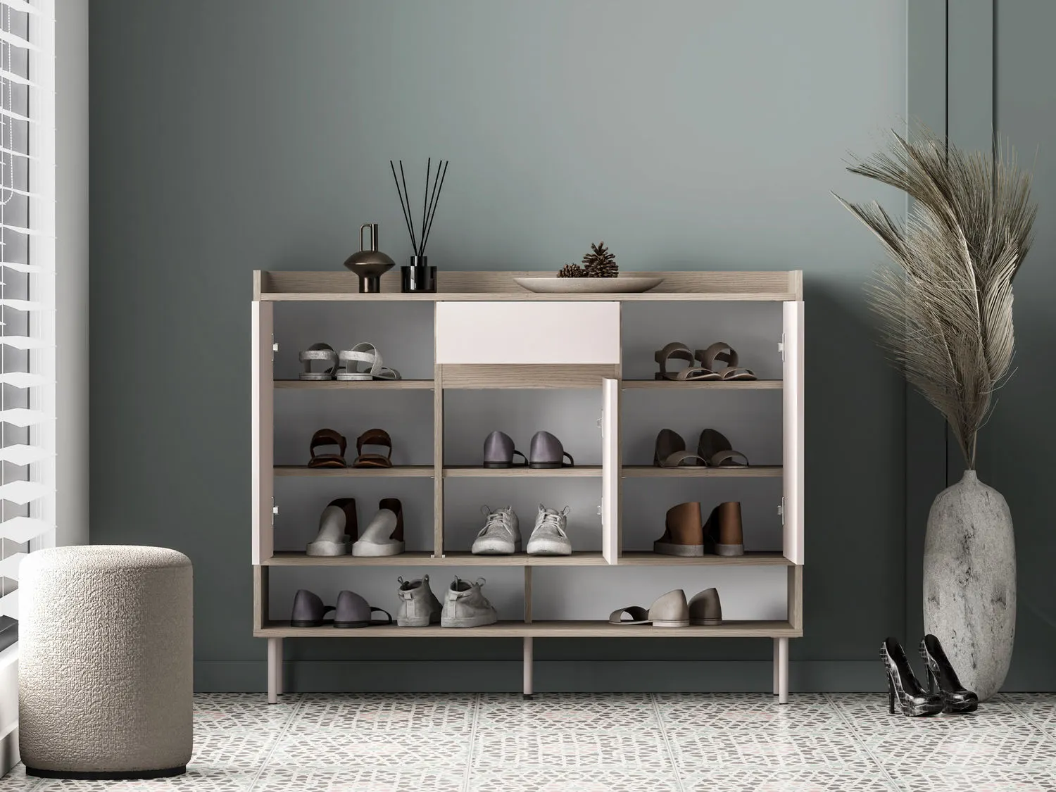 Szafka na buty z szufladą VOCO 120 cm dąb cremona/kaszmir - 1VOCO02-001