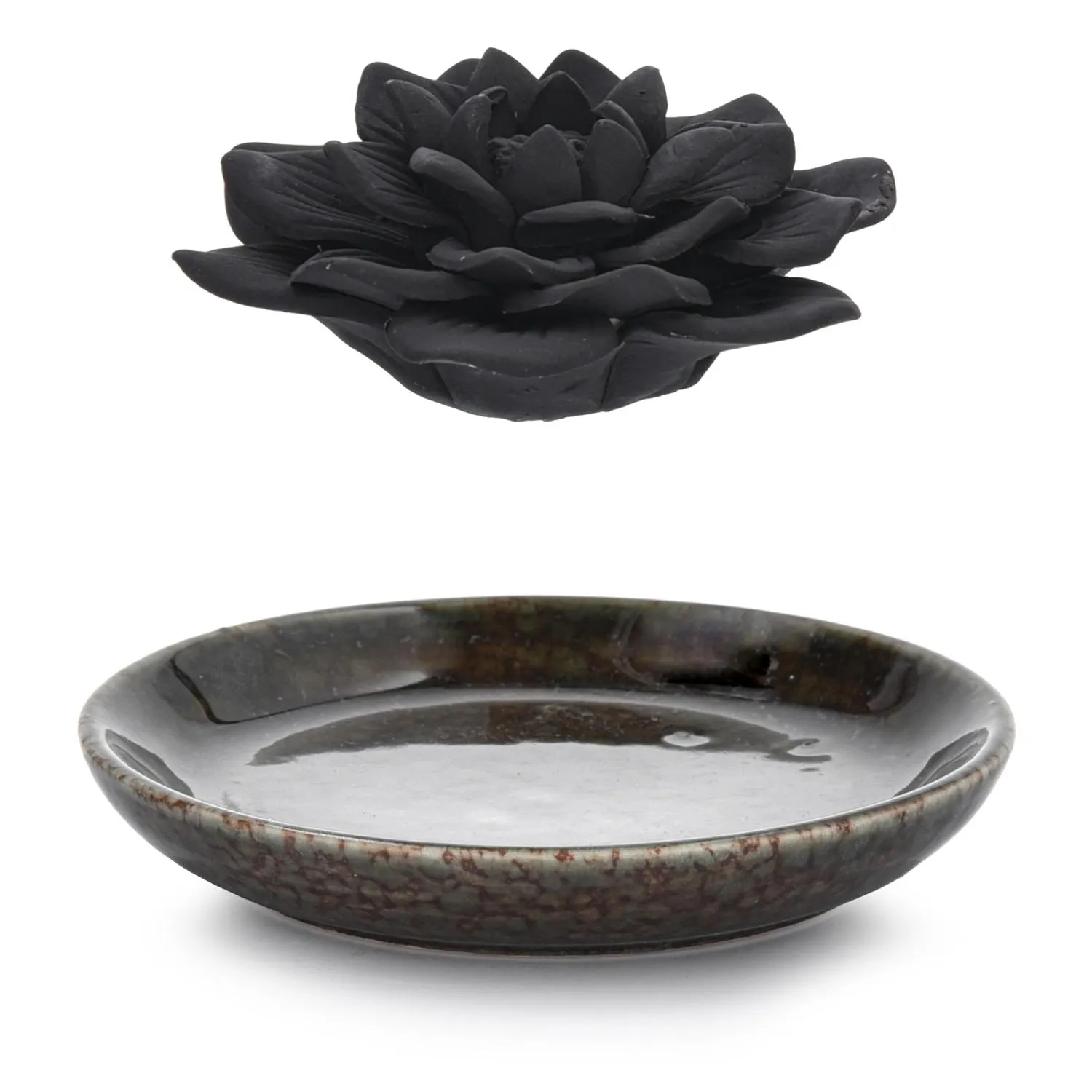 image czarna kwiatowa ozdoba, kwiat ceramiczny, czarny kwiat, upominek dekoracyjny, miseczka ceramiczna