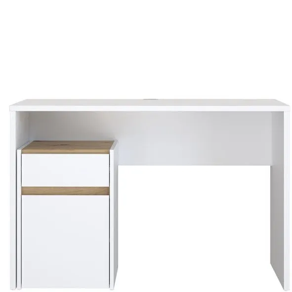 Biurko MODULTRICK z szafką i szufladą - dąb artisan, biały - MDUB111-M961