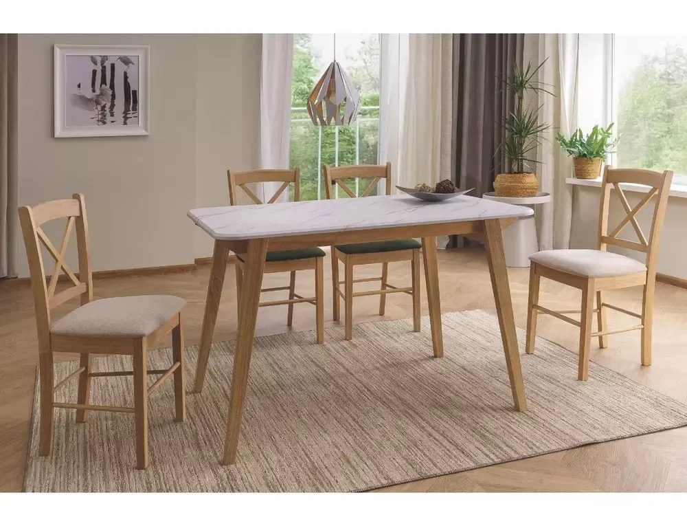 Stół jadalniany MARCUS 120x75 efekt marmuru biało-drewniany - MARCUSBMAD120