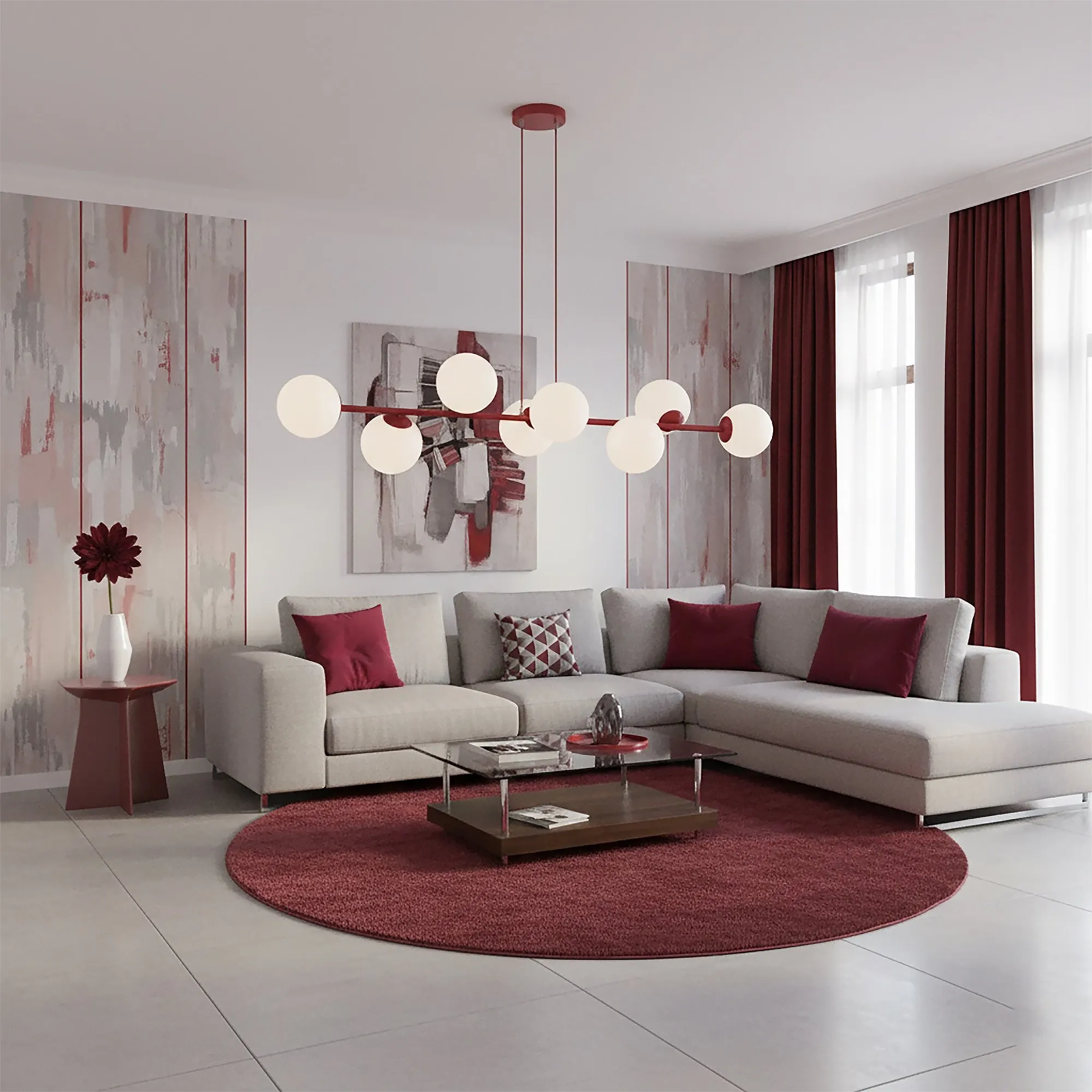 salon, sofa, rozkładany, poduszki, dywan