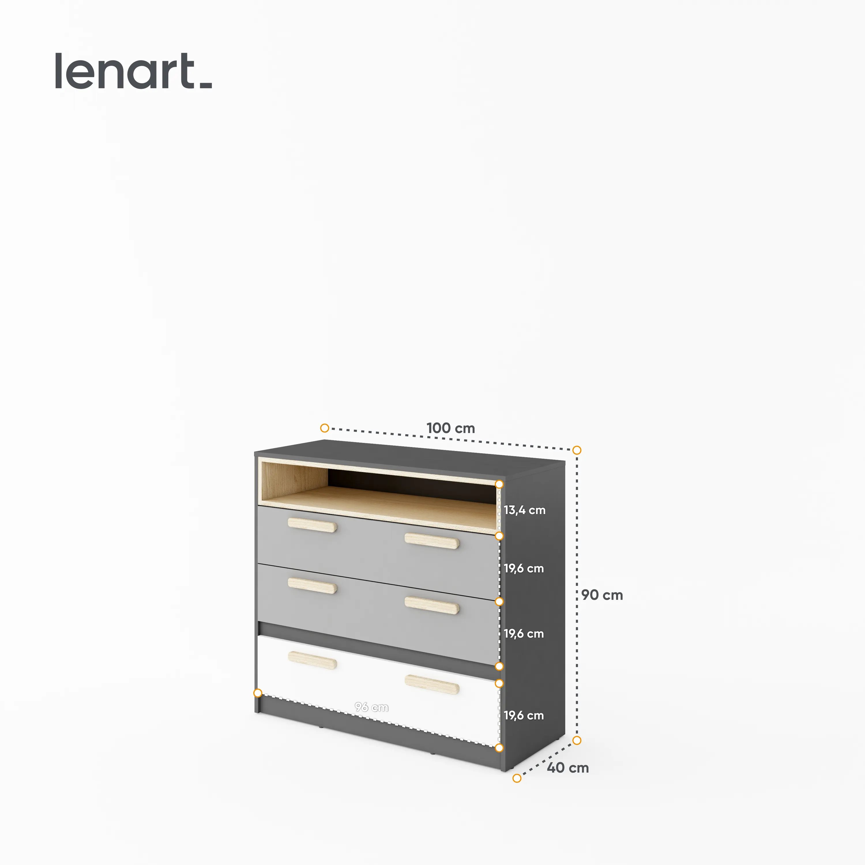 Komoda z szufladami Pok PO-08 grafit/buk ibsen/szary jasny - PO8GBS