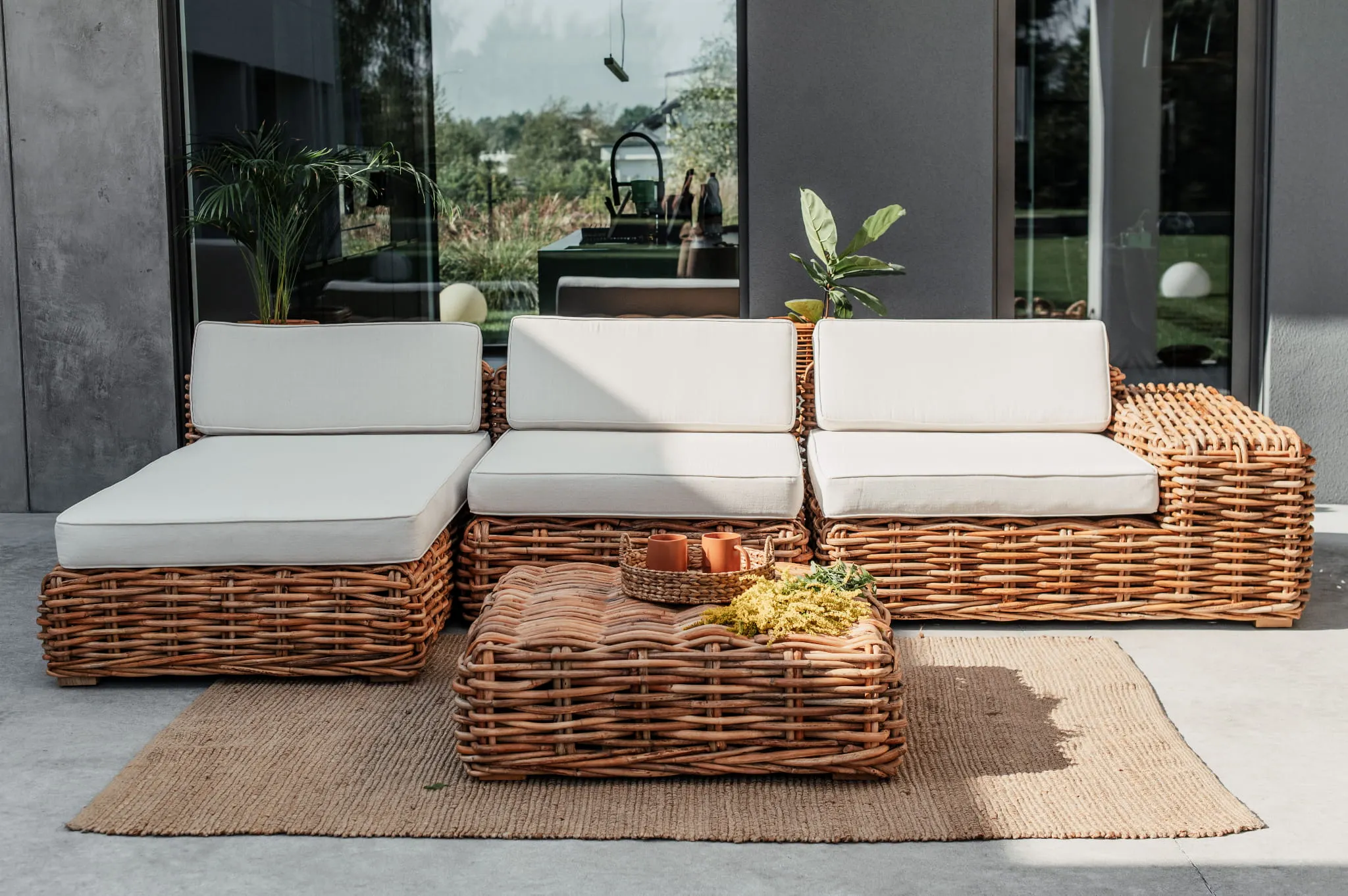 Sofa INKA PRAWA rattanowa 340x200 Naturalny - MNMH5IN