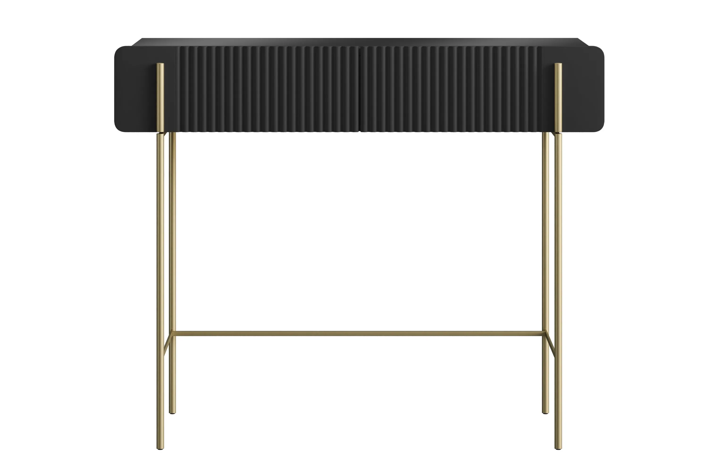 Toaletka z 2 szufladami MALMI ryflowany front 100cm - czarna - czarny stelaż - B_166958