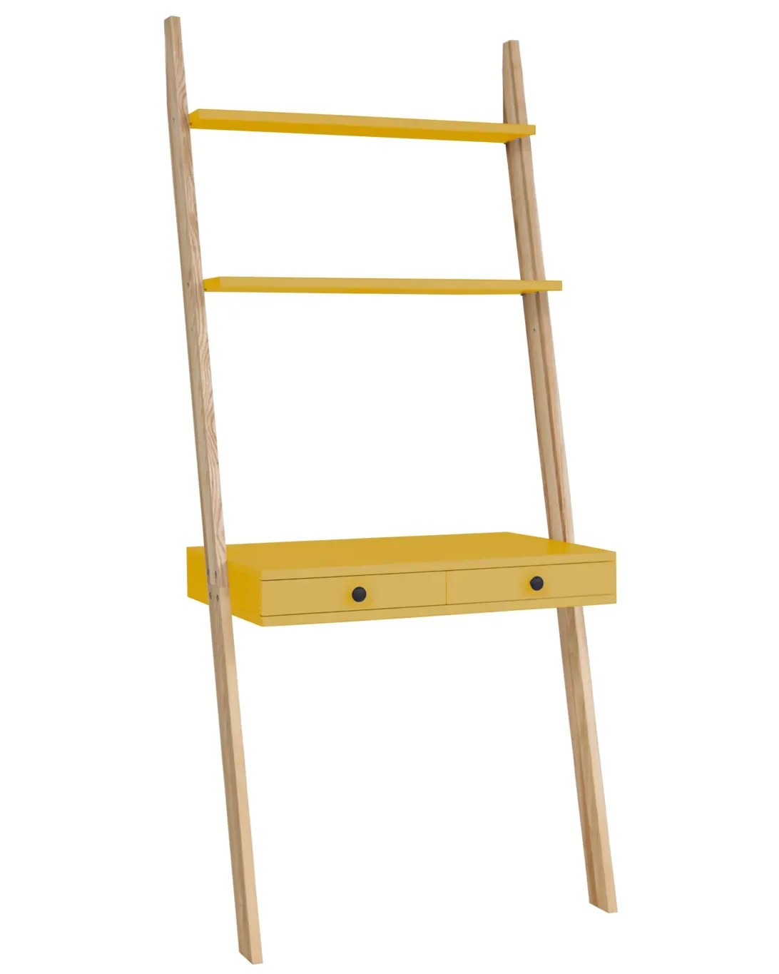 Biurko pionowe z szufladami i półkami LENO 79x183 żółty blat/jesionowe nogi Biurko pionowe z szufladami i półkami LENO 79x183 żółty blat/jesionowe nogi