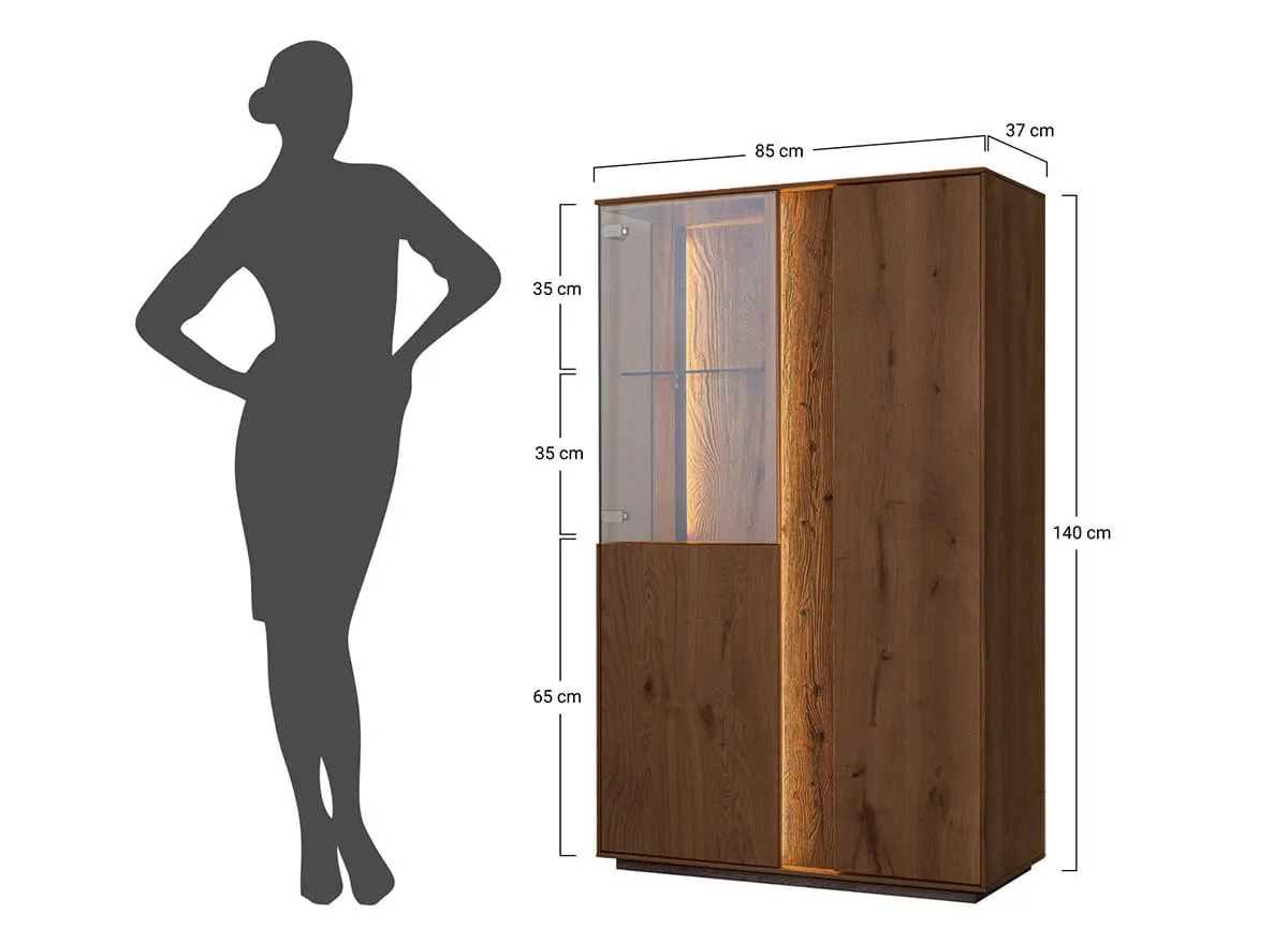 Witryna niska dębowa COLLODI 2-drzwiowa z oświetleniem - tabacco - ZICOL10T