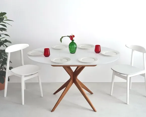 Rozsuwany okrągły stół JUBI 90cm dąb biały - NRGBTJ_OAK_1E