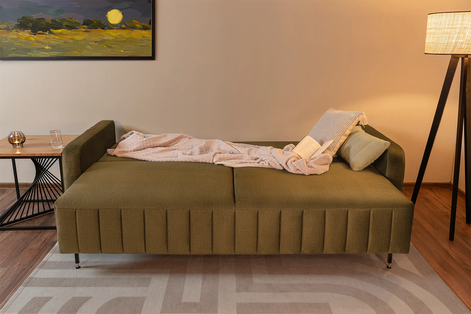 Sofa Grande Pisello 12 rozkładana, 3-osobowa z funkcją spania Oliwkowa — zdjęcie 6