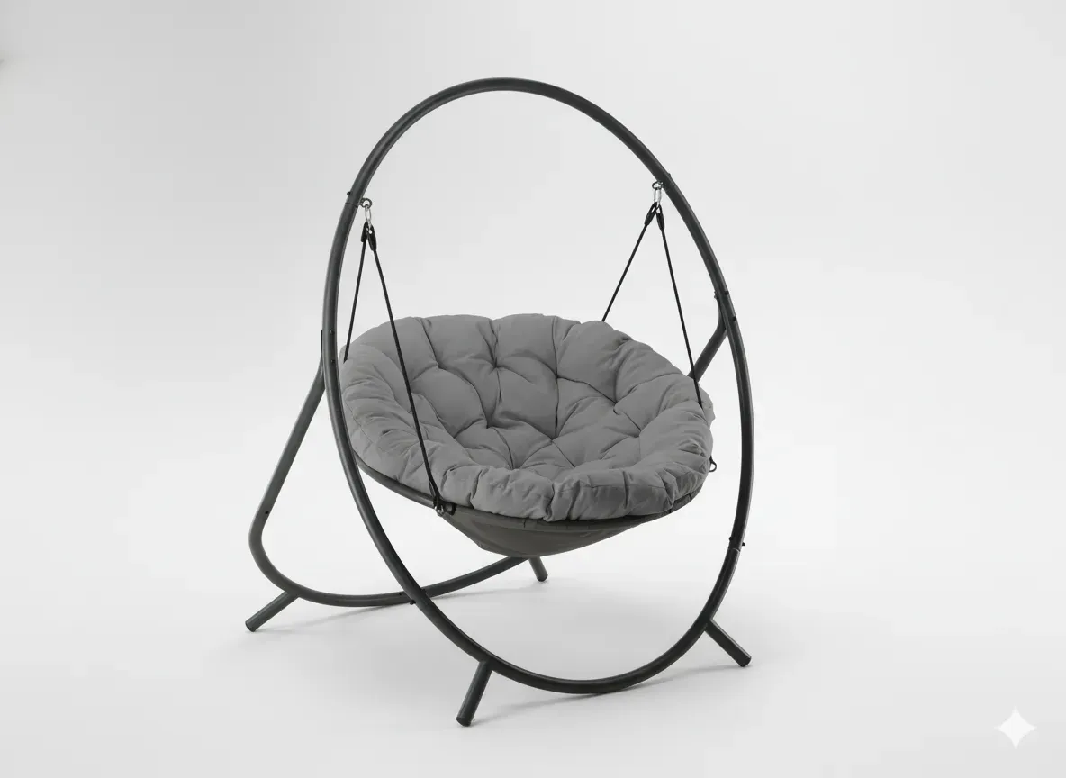 Fotel wiszący PATIO 115x140x167- ciemnoszara poduszka szara rama - FAT9934