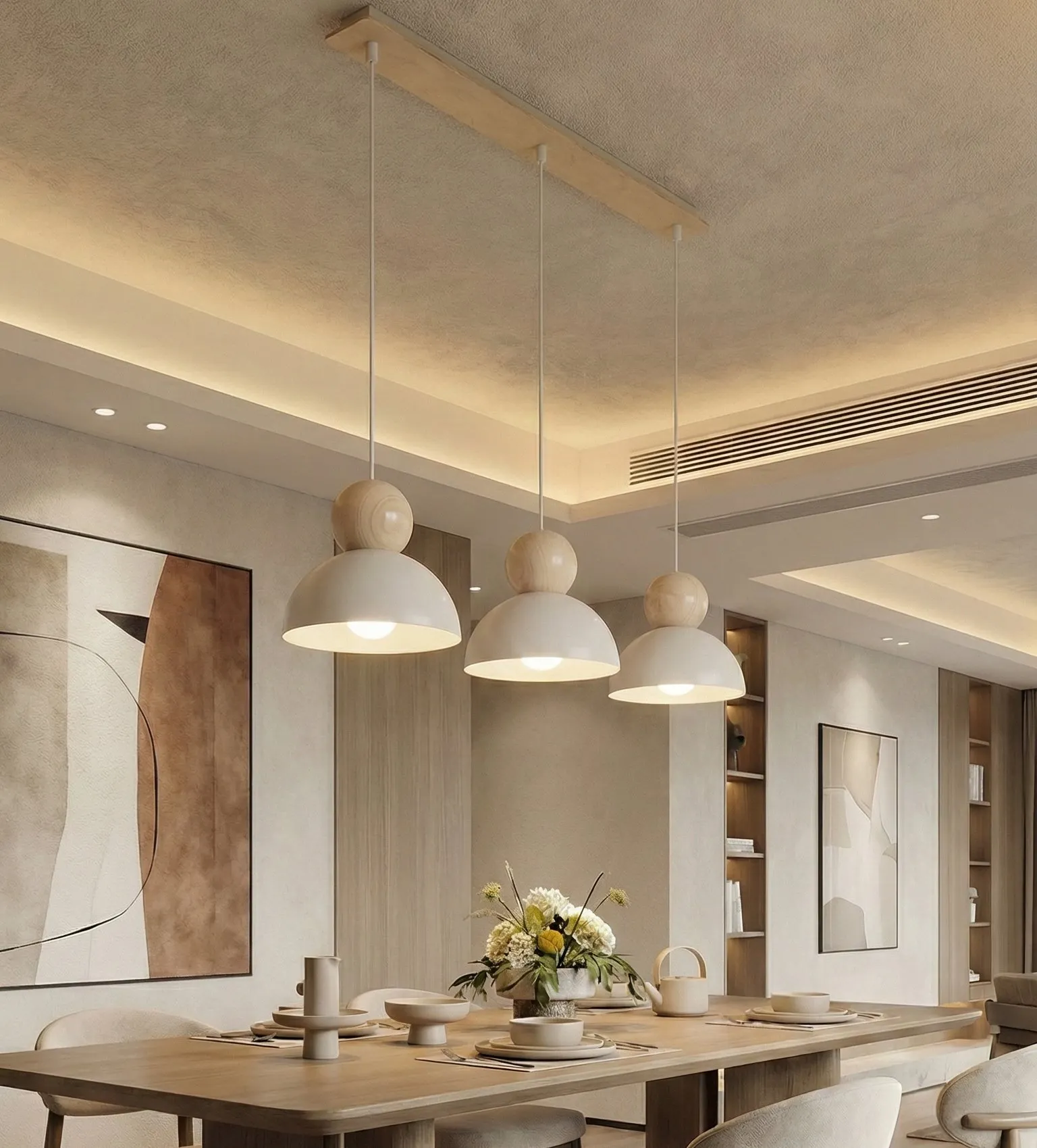 Lampa wisząca prosta KAKI 3 biały naturalny - 1677/3