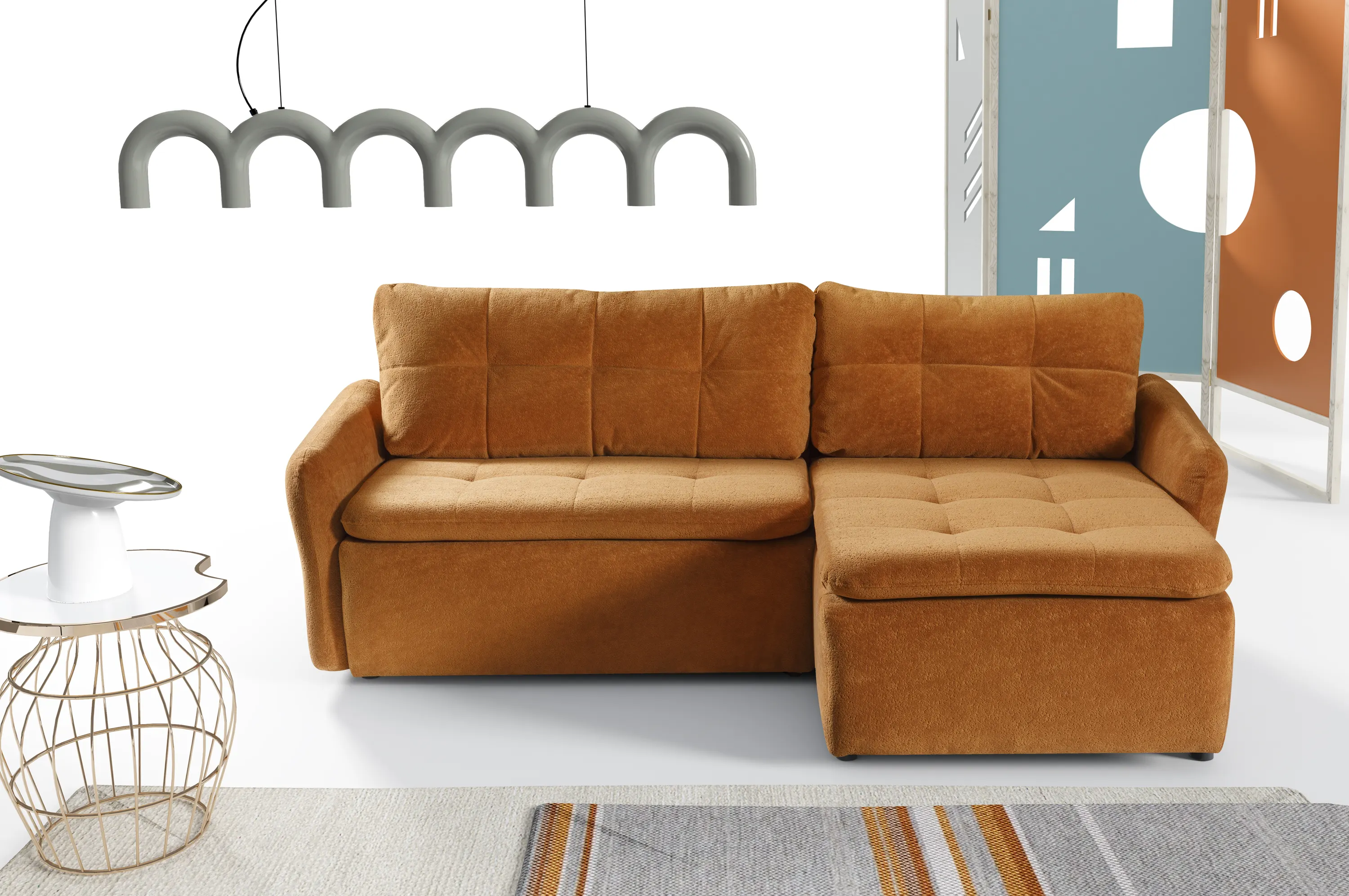 Narożnik rozkładany pikowany MONDELLO BELLINI 246 cm L/P cynamonowy — zdjęcie 8
