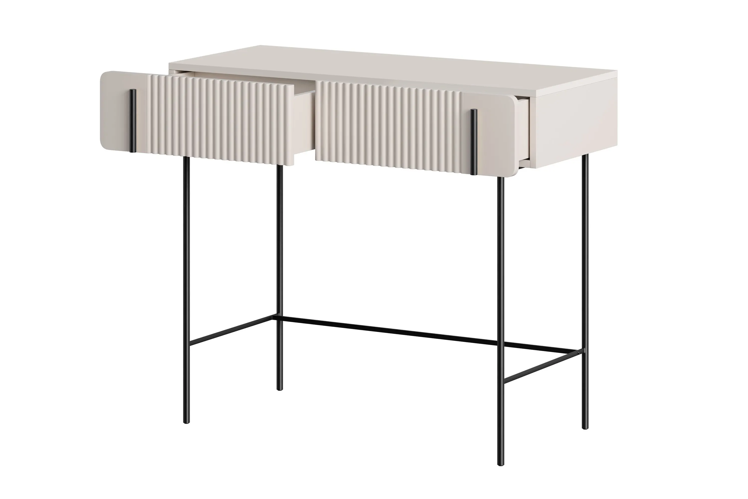 Toaletka z 2 szufladami MALMI ryflowany front 100cm - kaszmirowa - czarny stelaż - B_167007