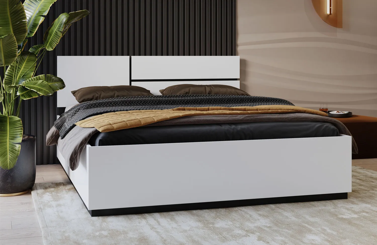 Łóżko z pojemnikiem CROSS S 51 160x200 biały czarny - 249WMY51
