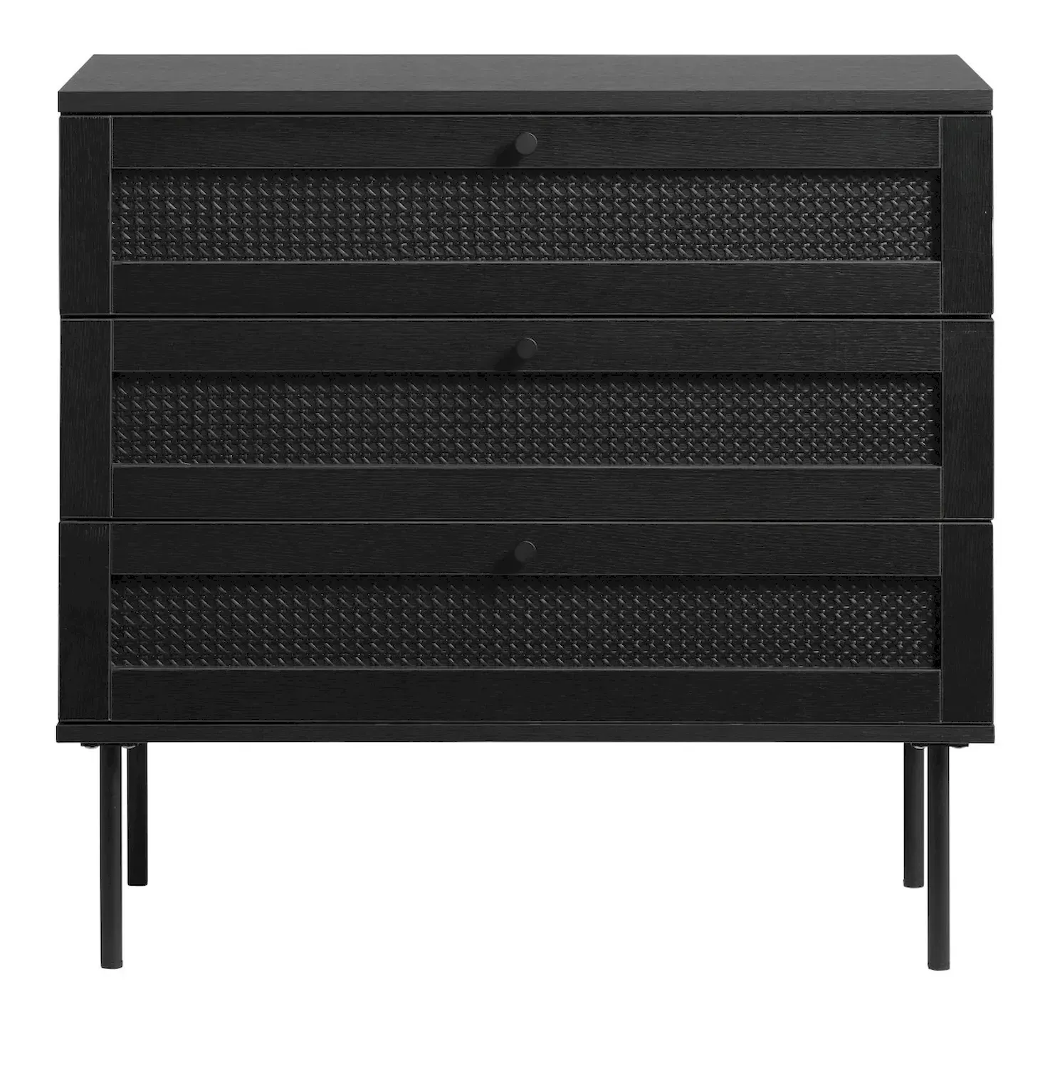 Komoda z 3 szufladami PENSACOLA 80x75 cm rattan/czarna