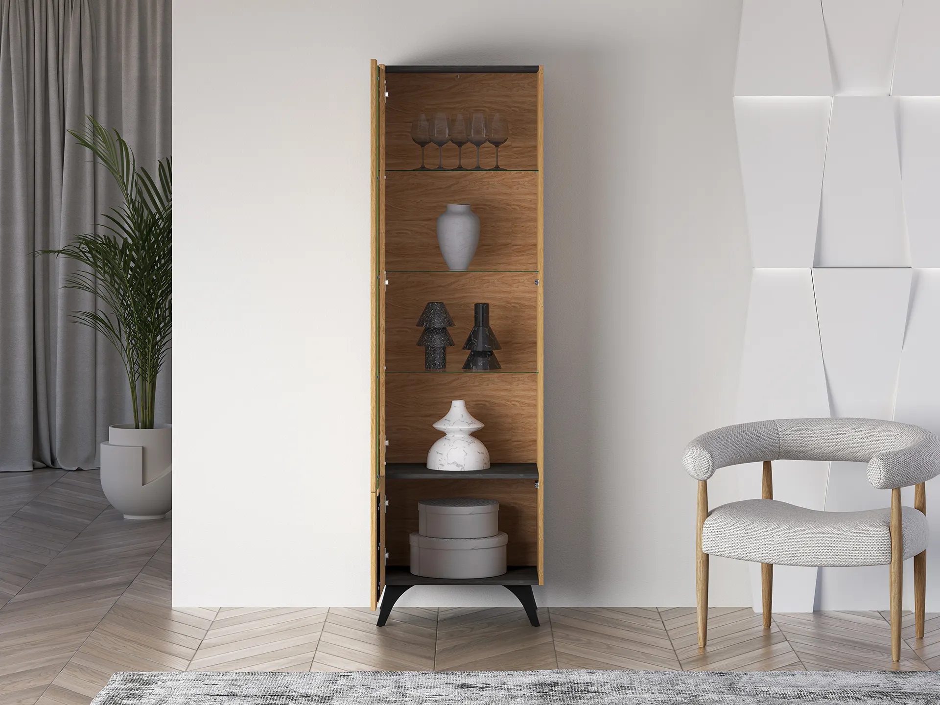 Witryna 1-drzwiowa TOSCANIA 02 lewa dąb baltic dune jesion prestige czarny - 1TOSC02L-001