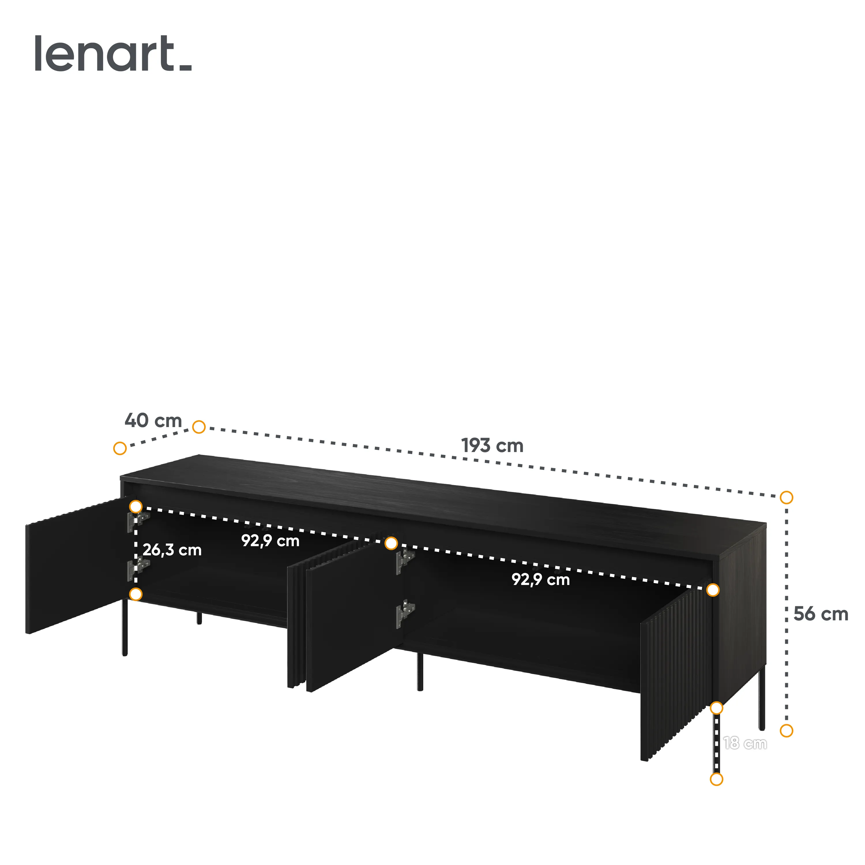 Szafka RTV z oświetleniem TREND TR-06 4D 192cm czarna - TR6C-V2