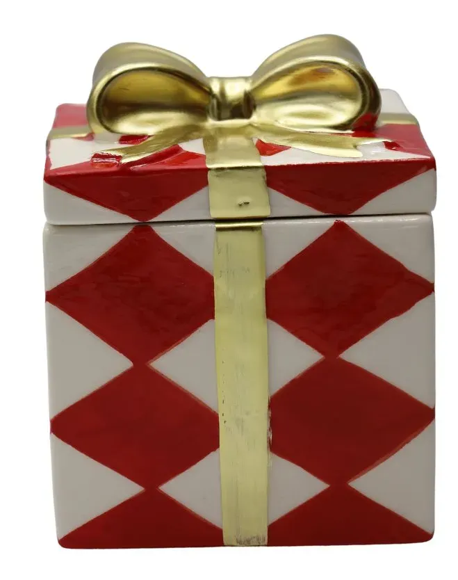 PUZDERKO CERAMICZNE PREZENT W BIAŁO-CZERWONE ROMBY MAŁY ewax_87955