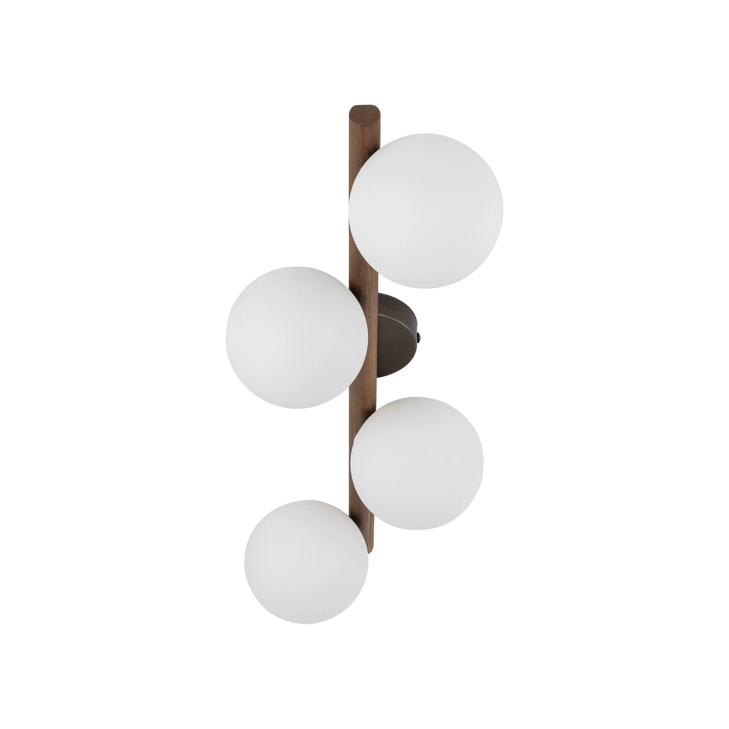 Lampa sufitowa ESTERA brązowa na drewnianej orzechowej listwie z białymi okrągłymi szklanymi kloszami 65x23x17cm - TK_10270