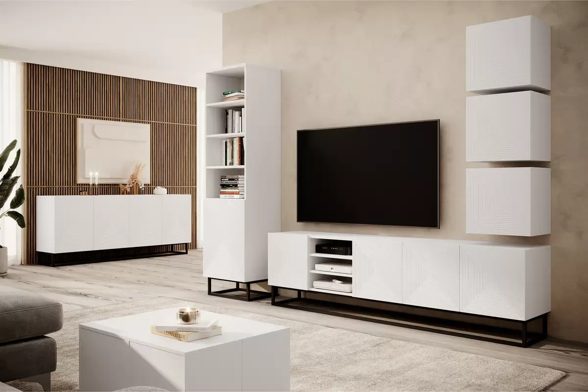 Regał ASHA 50 1D - biały mat - czarny stelaż- ryflowany front - B_149629