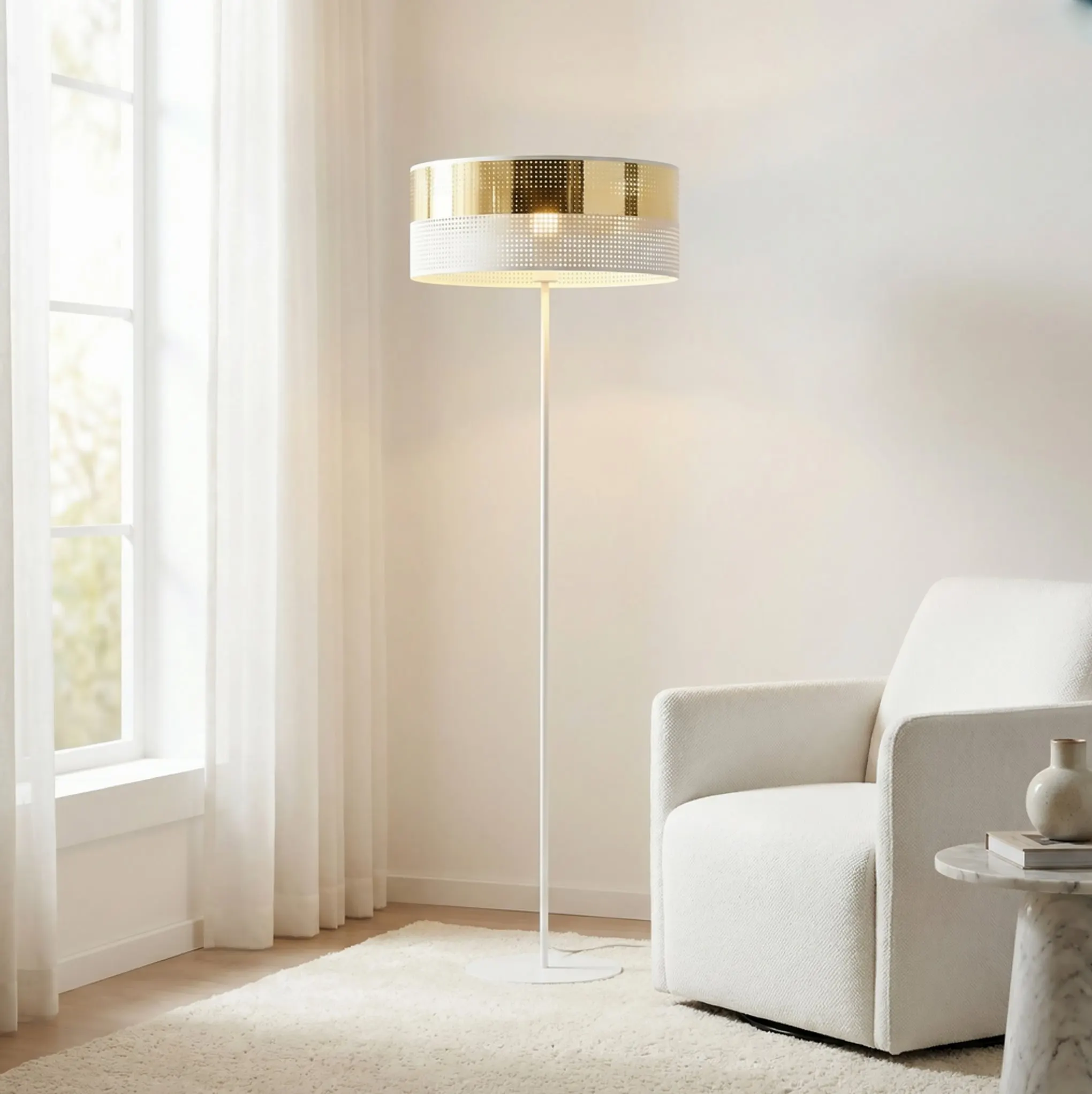 Lampa podłogowa LUX LP1 WH GOLD z abażurem biała złota - 1650/LP1