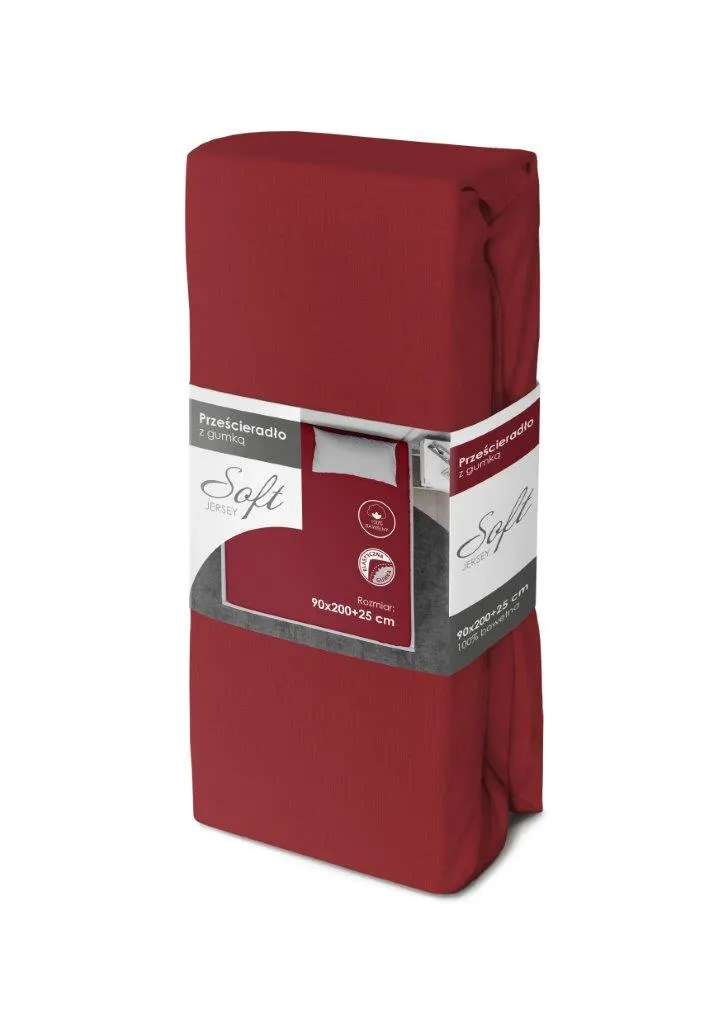 Prześcieradło z gumką SOFT 90X200+25 jersey bawełna GUMKA czerwony Poduszka, Wystrój domu