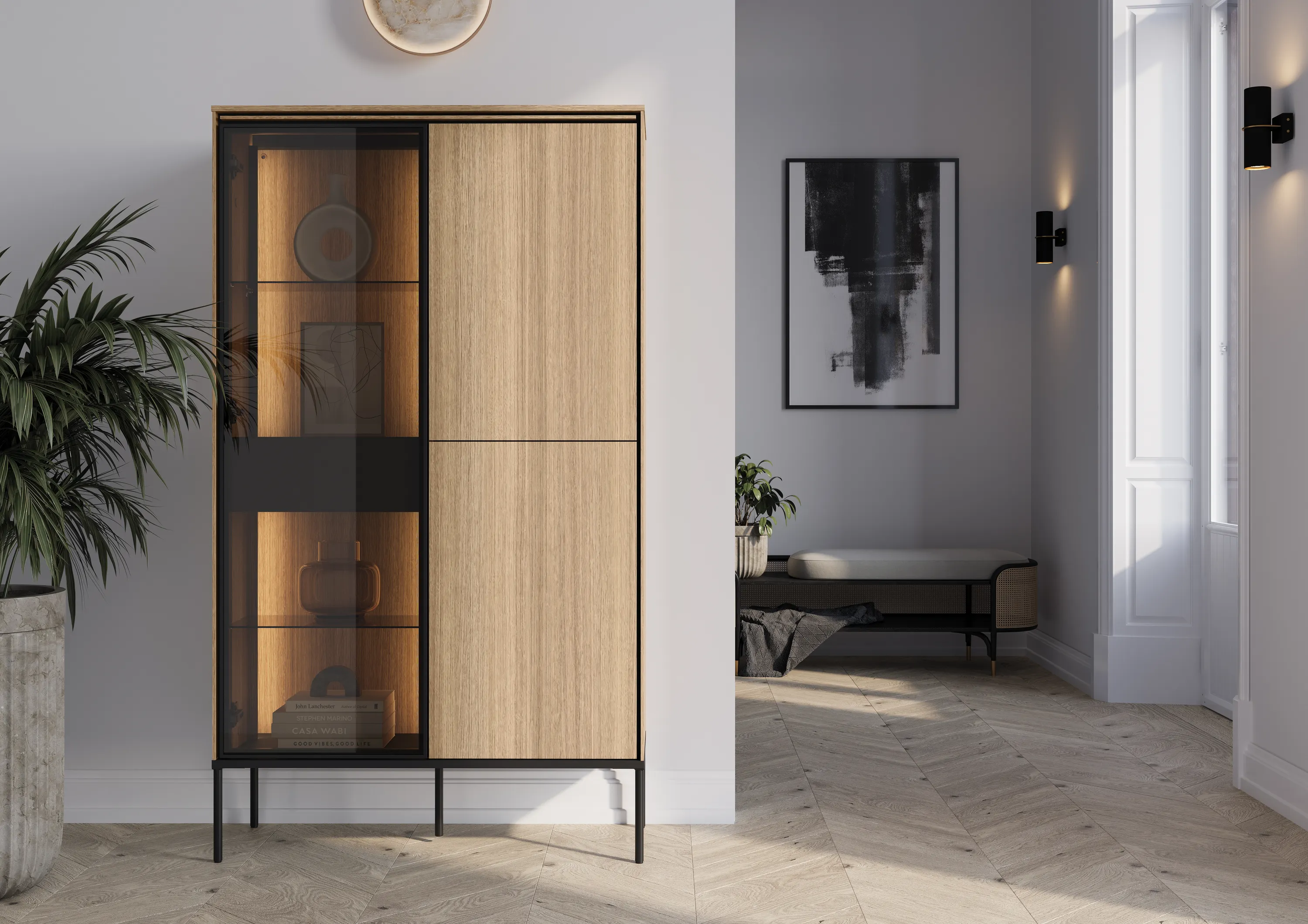 Wysoka komoda VISSO VI-01 91cm dąb linearny - VI1DL