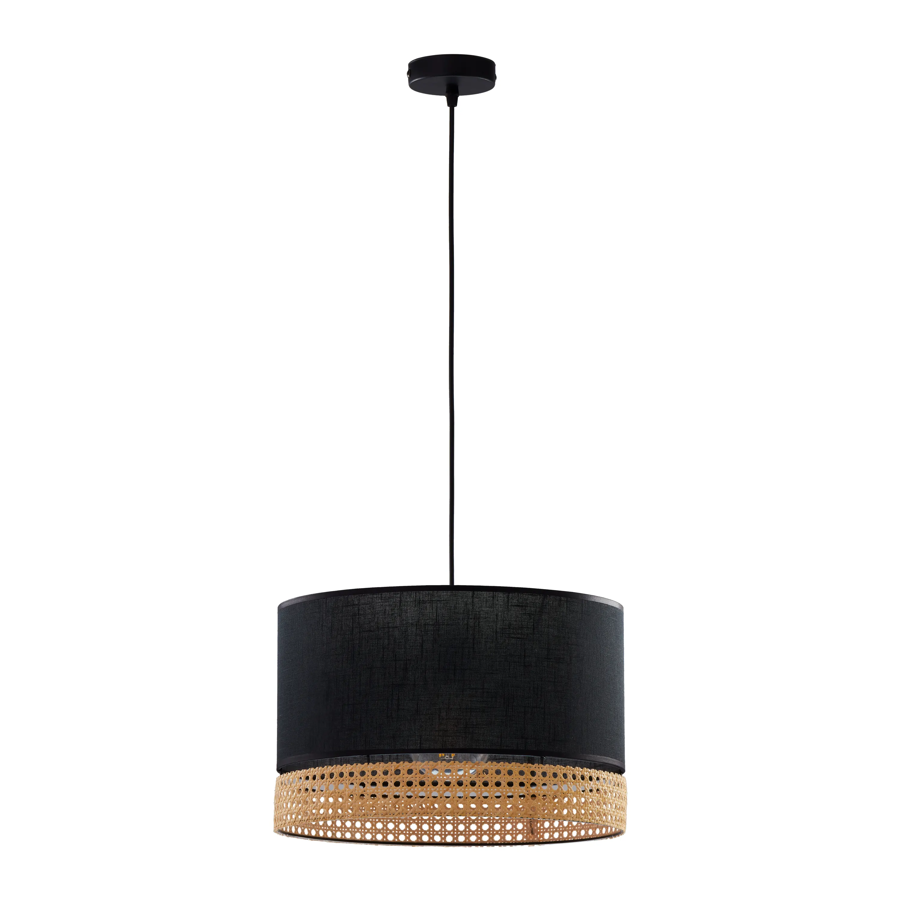 Lampa wisząca PAGLIA czarna z brązowym elementem z plecionki 170x38cm