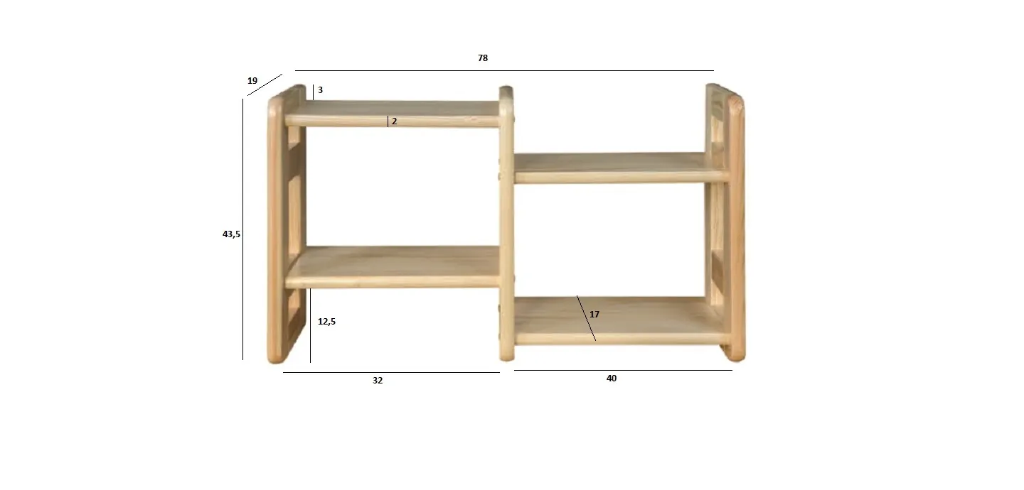 PK104_80_WYMIARY PK104 półka S80 W44 G19 sosna dąb DREWMAX - 01583