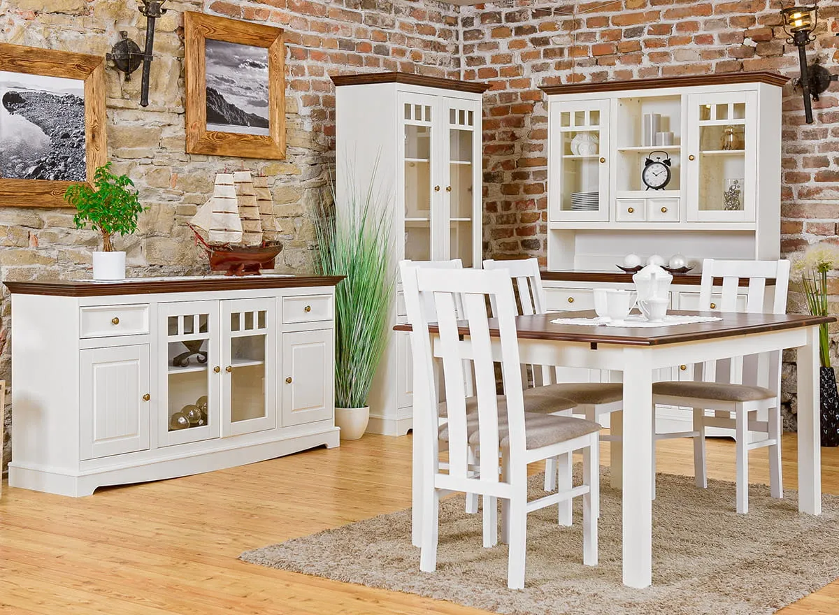 Witryna wysoka BELLUNO ELEGANTE 4-drzwiowa z 2 szufladami - biała/orzech - PL015B/O