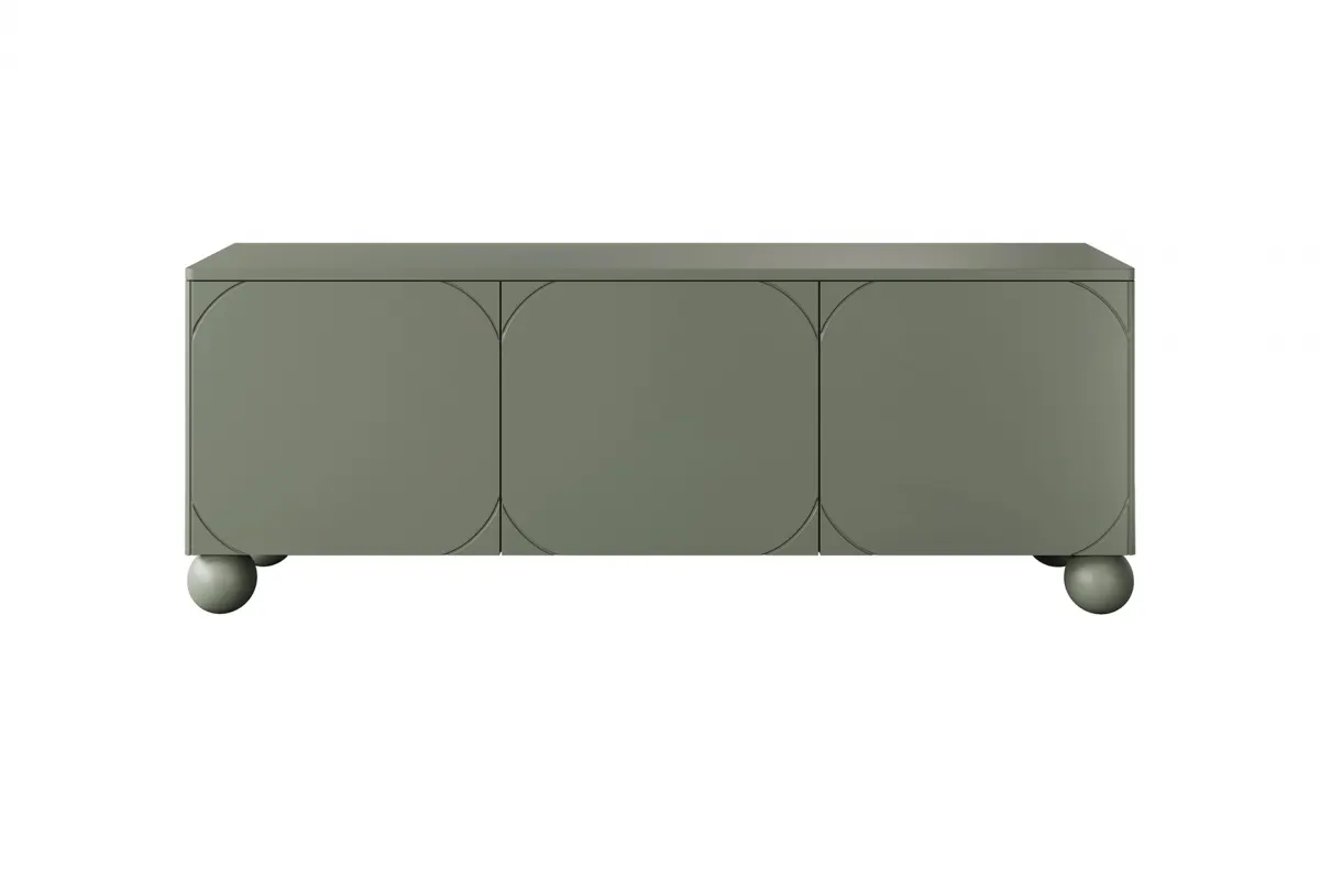 Szafka RTV 3-drzwiowa SONATIA 150cm oliwka nogi kule - B_157241