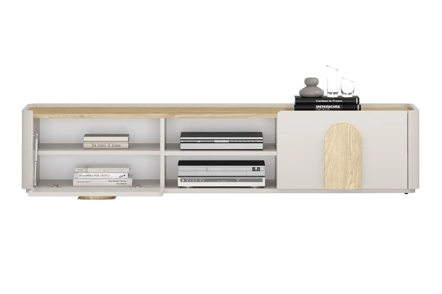 Szafka RTV z klapą i szufladą AMILIO 170 - cashmere dąb olejowany uchwyty dąb jasny - B_169222