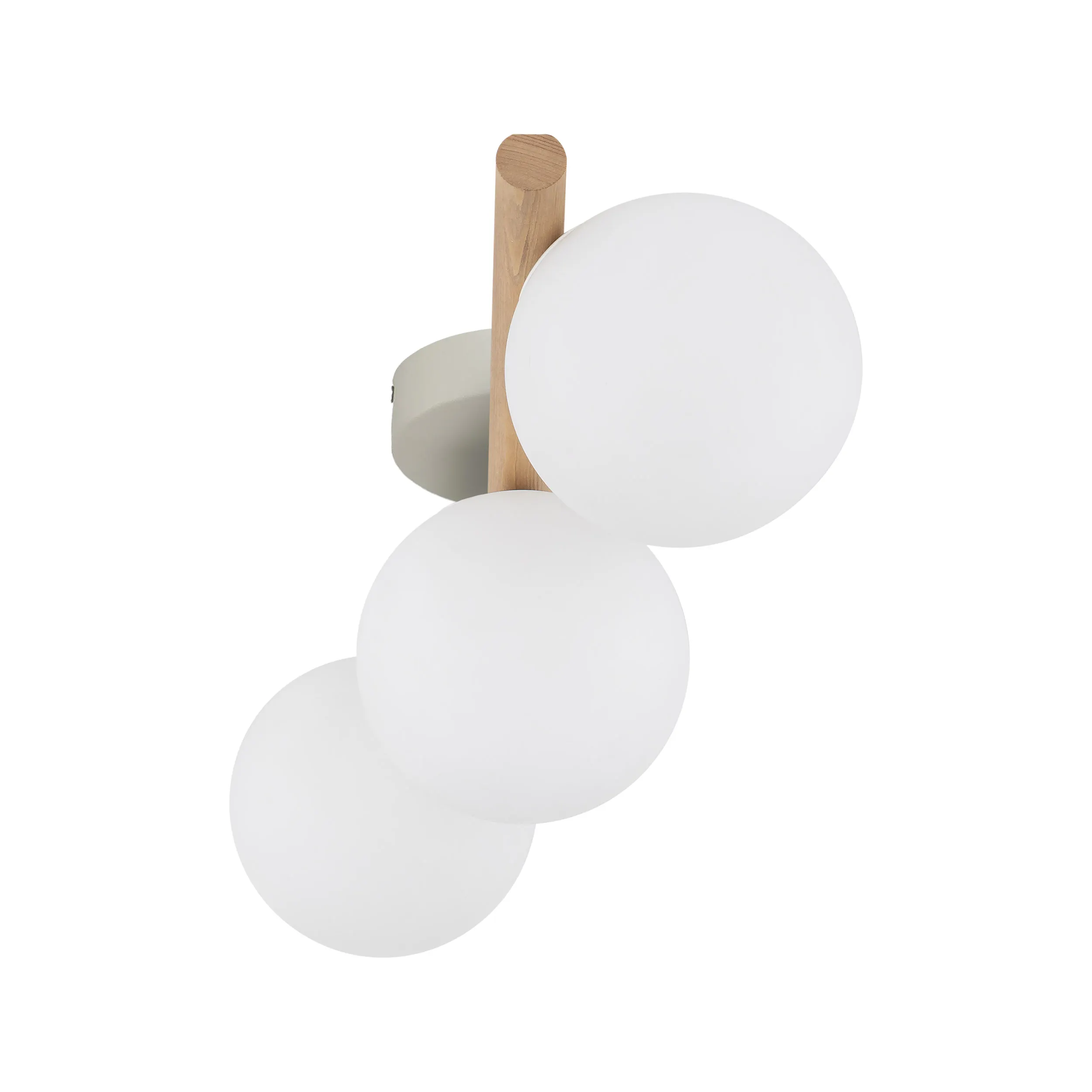 Lampa sufitowa ESTERA biała z sosnową jasną drewnianą listwą i białymi okrągłymi szklanymi kloszami 47x23x17cm - TK_5768