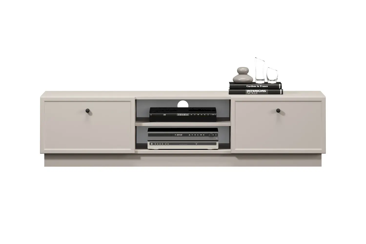 Szafka RTV z 2 szufladami LORINI 150 - cashmere gałka czarna cokół - B_166812