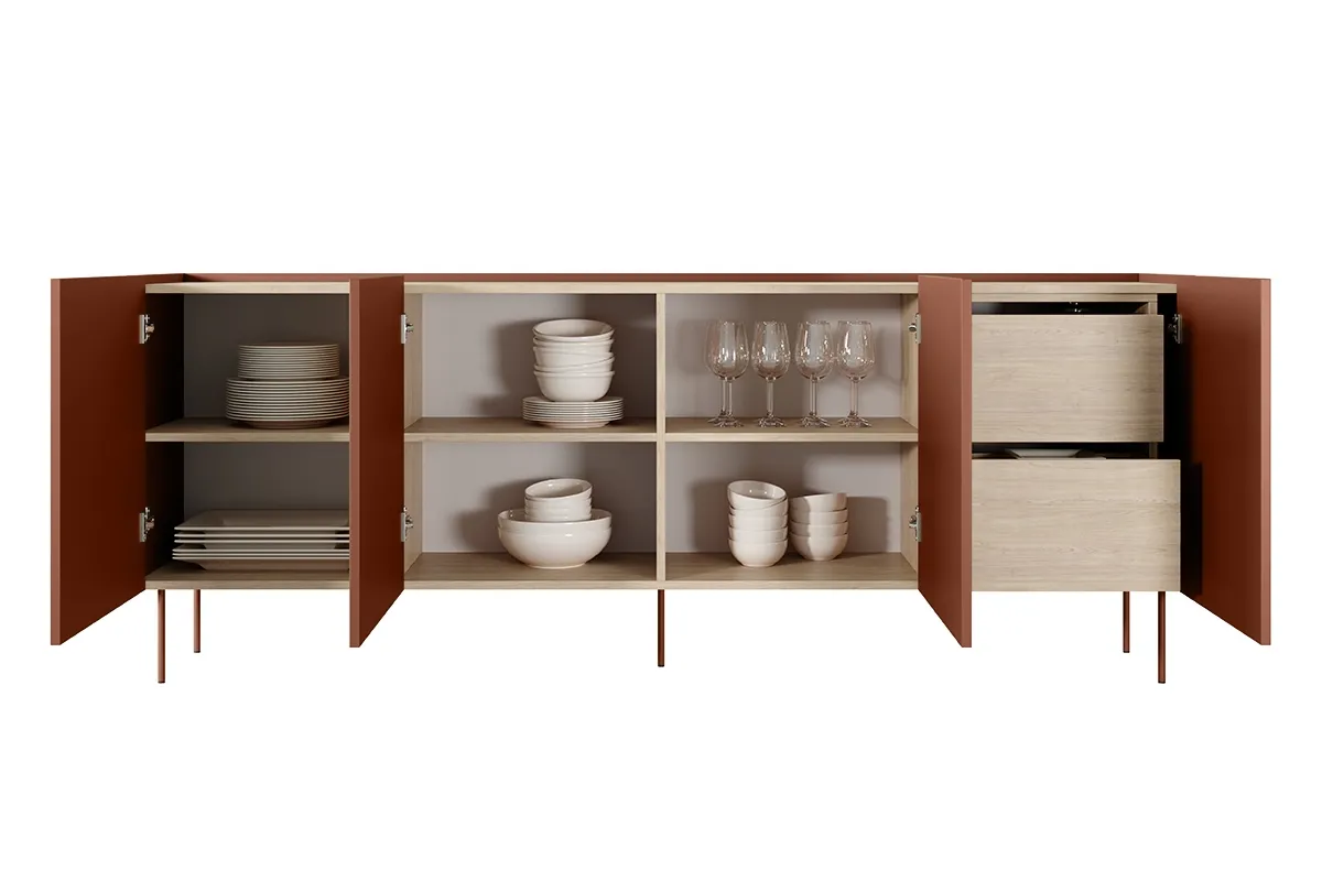 Komoda DESIN 220 z 2 szufladami- czerwona ceramiczna - dąb nagano - B_148998