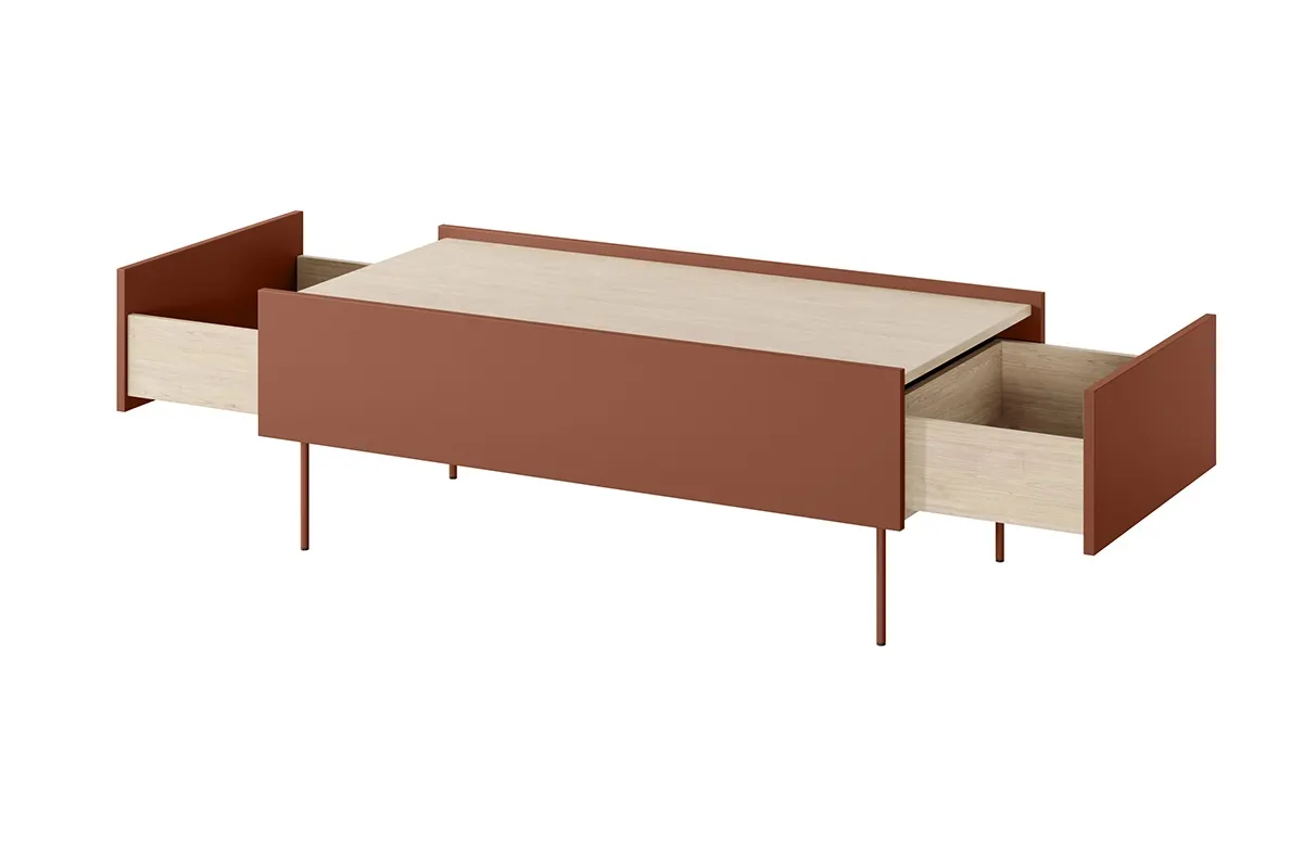 Ława DESIN 120 z 2 szufladami - czerwony ceglany / dąb nagano - B_149039