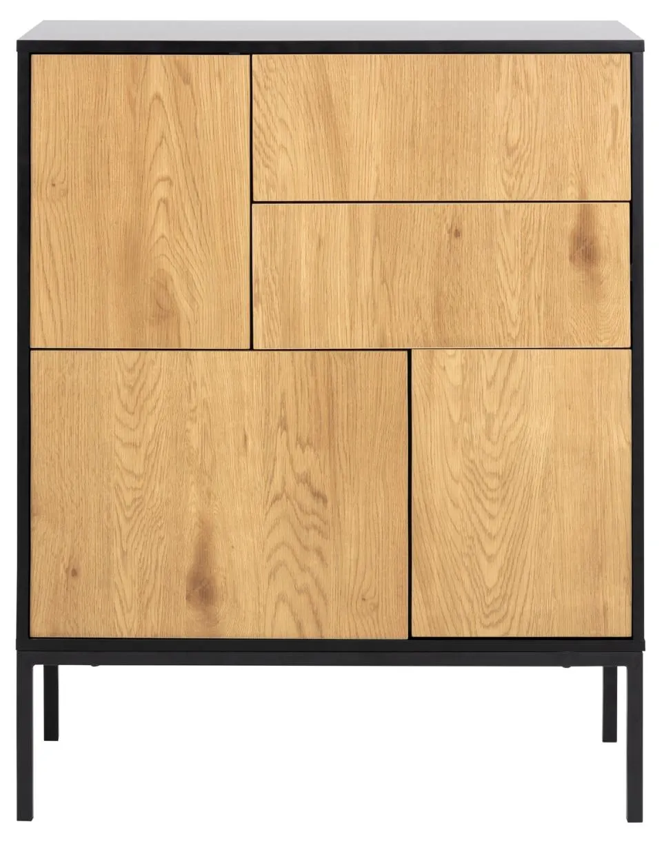 Komoda 3-drzwiowa z 2 szufladami MOODY 80x40x103 Naturalny, Czarny - 0000083431