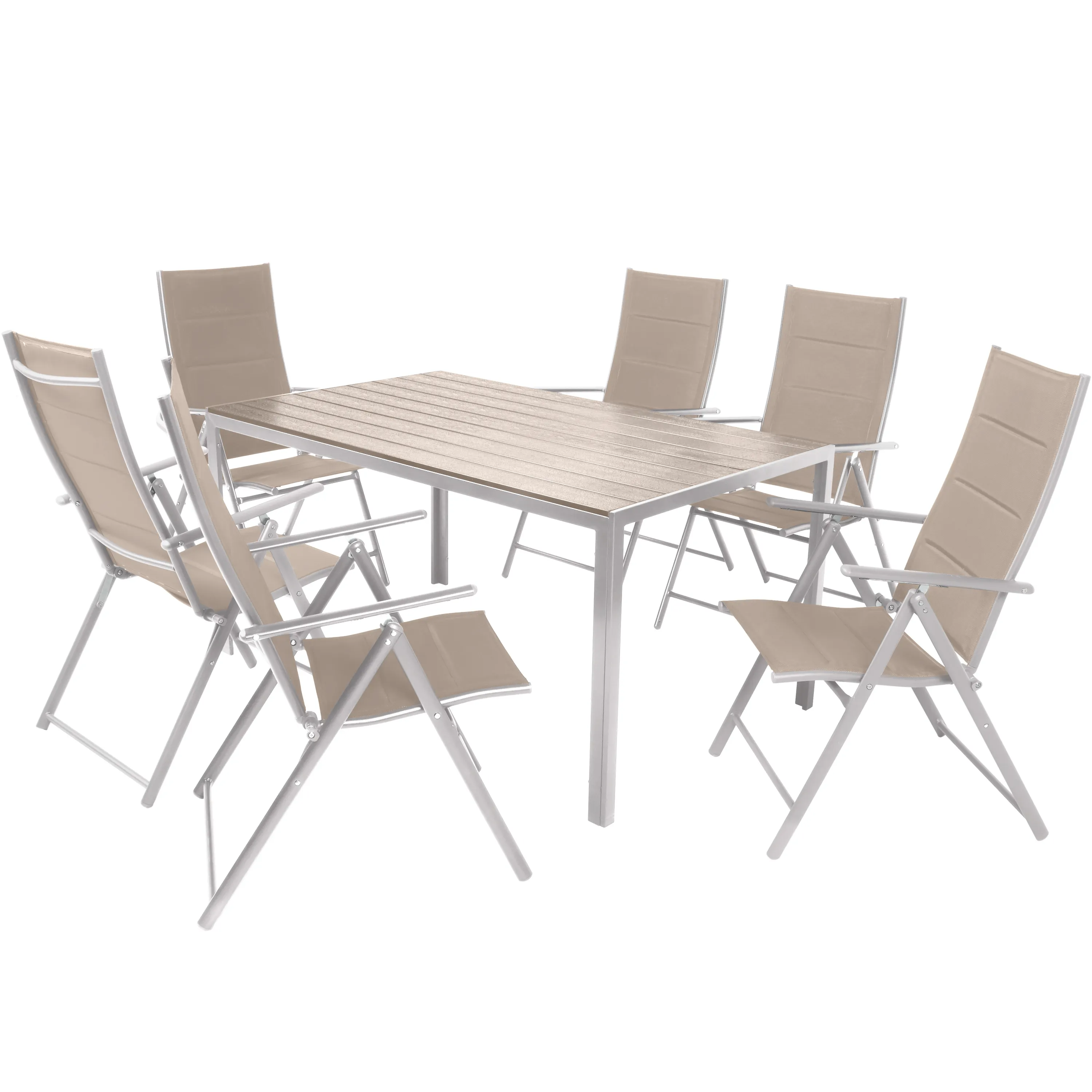 Zestaw Mebli Luxury stół 150x90cm + 6 składanych krzeseł beżowo-srebrny - DLG_92092