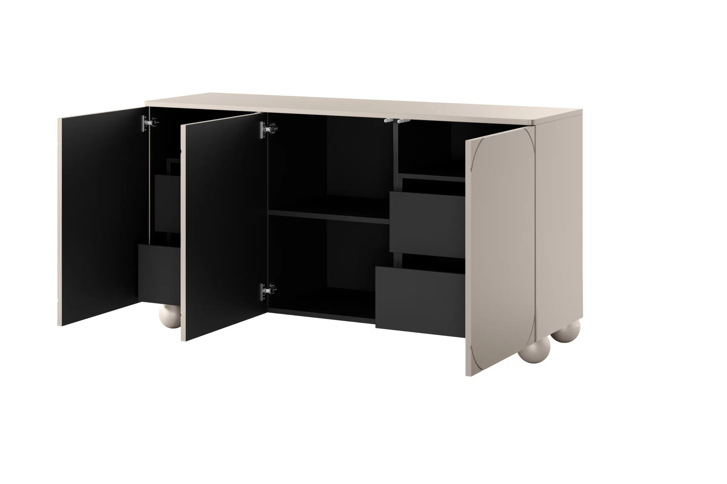 Komoda 3-drzwiowa z 4 szufladami SONATIA 150cm cashmere nogi kule — zdjęcie 3